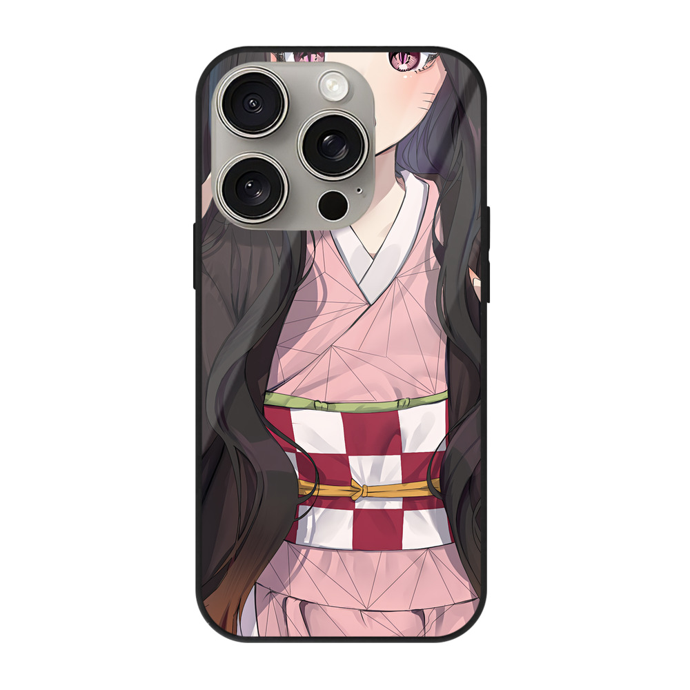 （画像用） 鬼滅の刃（きめつのやいば）竈門 禰󠄀豆子／かまど ねずこ Kamado Nezuko 【iPhone15Pro対応】スマホケース 耐衝撃＆黄変防止 背面ガラス