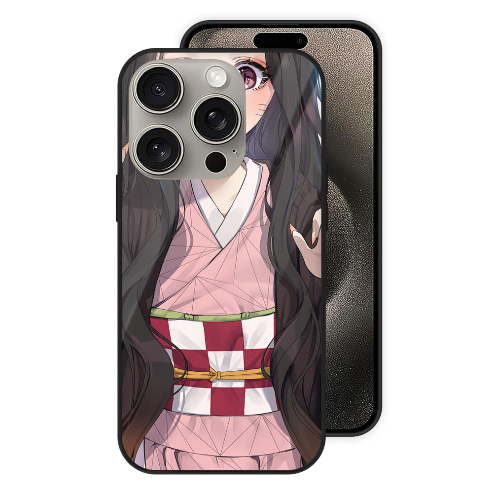 （画像用） 鬼滅の刃（きめつのやいば）竈門 禰󠄀豆子／かまど ねずこ Kamado Nezuko 【iPhone15Pro対応】スマホケース 耐衝撃＆黄変防止 背面ガラス