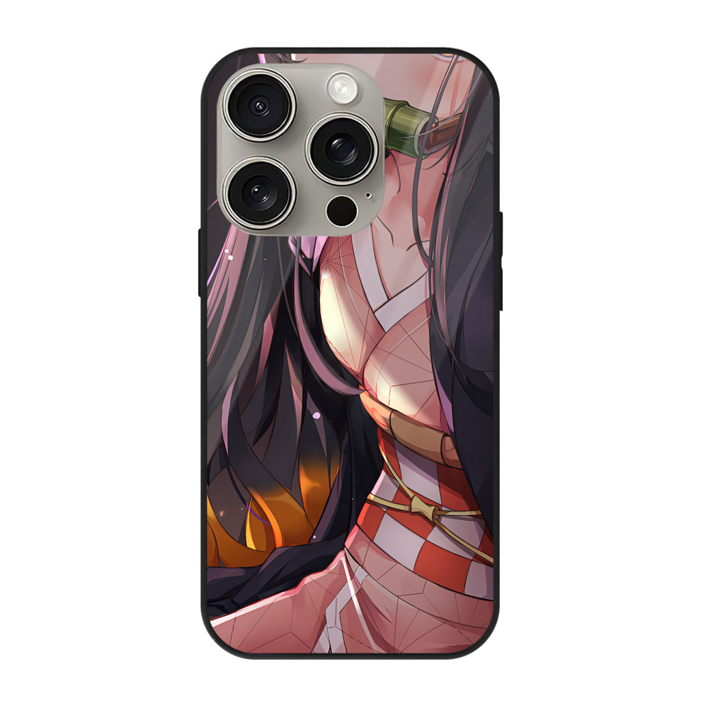 （画像用） 鬼滅の刃（きめつのやいば）竈門 禰󠄀豆子／かまど ねずこ Kamado Nezuko 【iPhone15Pro対応】スマホケース 耐衝撃＆黄変防止 背面ガラス