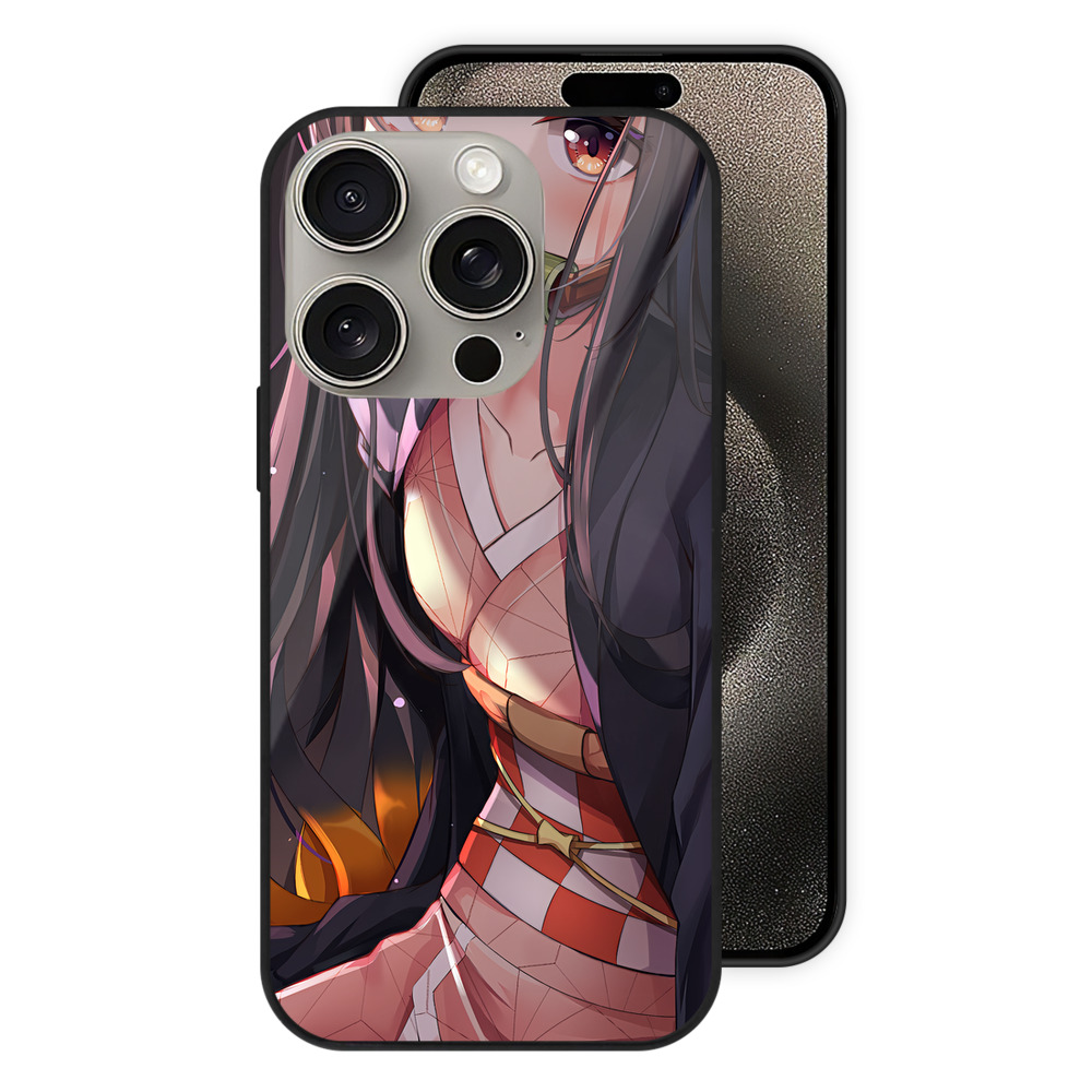 （画像用） 鬼滅の刃（きめつのやいば）竈門 禰󠄀豆子／かまど ねずこ Kamado Nezuko 【iPhone15Pro対応】スマホケース 耐衝撃＆黄変防止 背面ガラス