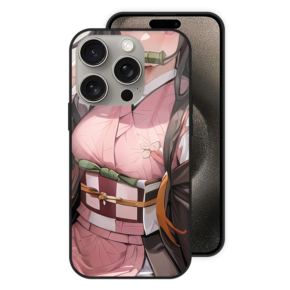 （画像用） 鬼滅の刃（きめつのやいば）竈門 禰󠄀豆子／かまど ねずこ Kamado Nezuko 【iPhone15Pro対応】スマホケース 耐衝撃＆黄変防止 背面ガラス