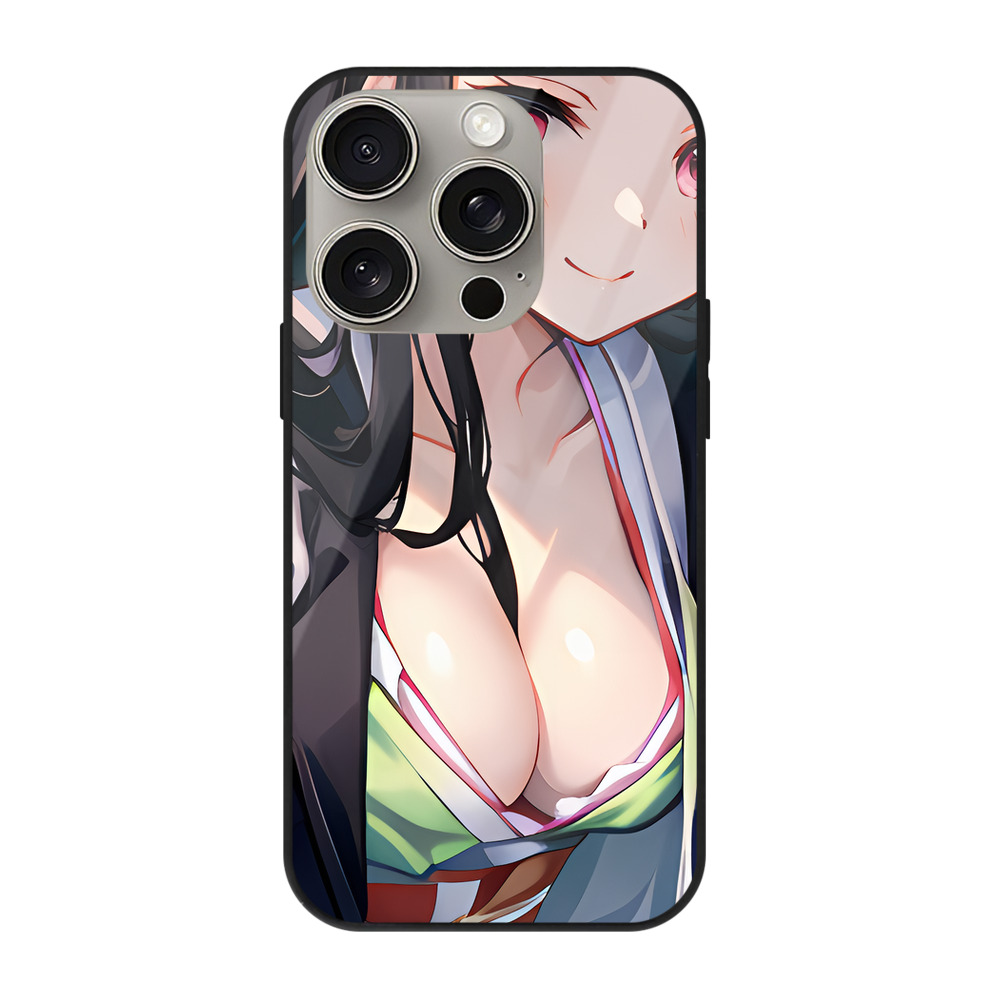 （画像用） 鬼滅の刃（きめつのやいば）竈門 禰󠄀豆子／かまど ねずこ Kamado Nezuko 【iPhone15Pro対応】スマホケース 耐衝撃＆黄変防止 背面ガラス