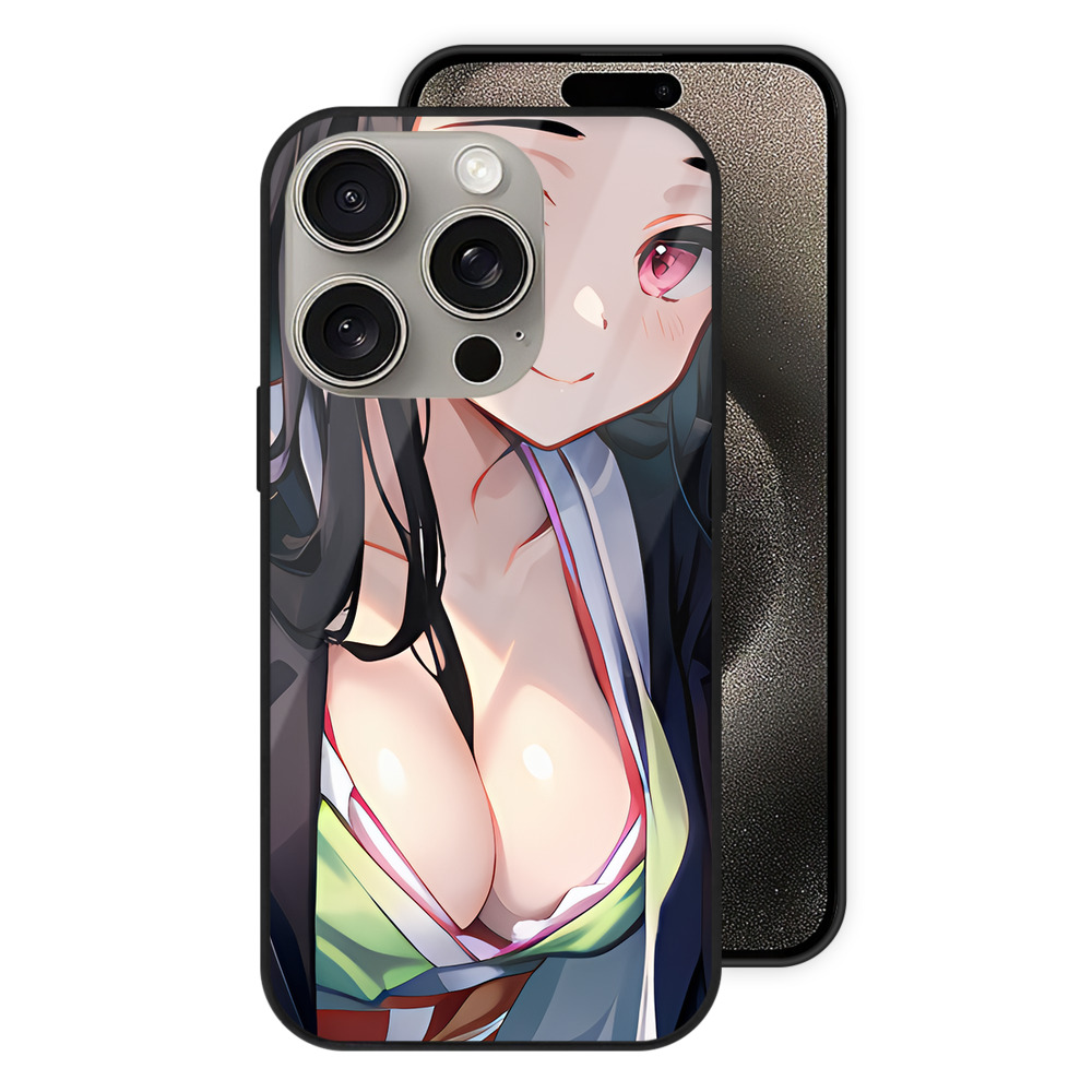 （画像用） 鬼滅の刃（きめつのやいば）竈門 禰󠄀豆子／かまど ねずこ Kamado Nezuko 【iPhone15Pro対応】スマホケース 耐衝撃＆黄変防止 背面ガラス