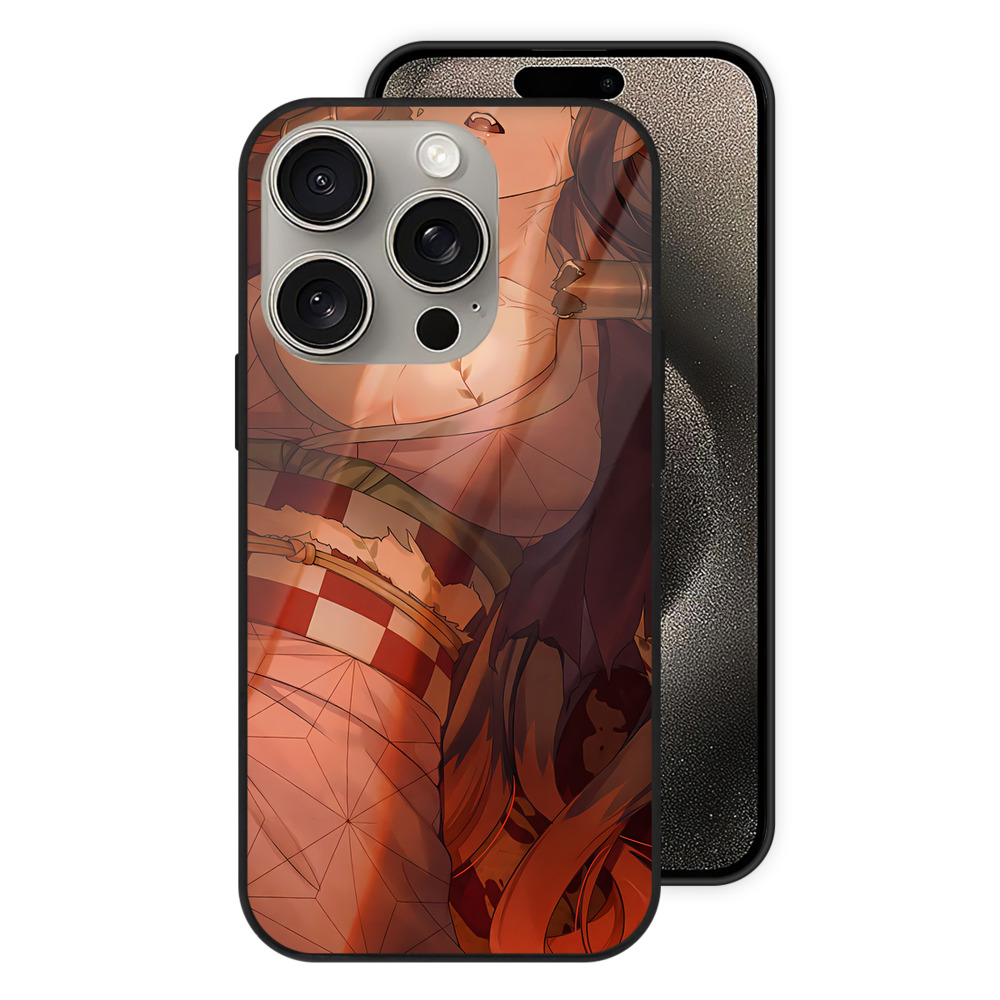 （画像用） 鬼滅の刃（きめつのやいば）竈門 禰󠄀豆子／かまど ねずこ Kamado Nezuko 【iPhone15Pro対応】スマホケース 耐衝撃＆黄変防止 背面ガラス