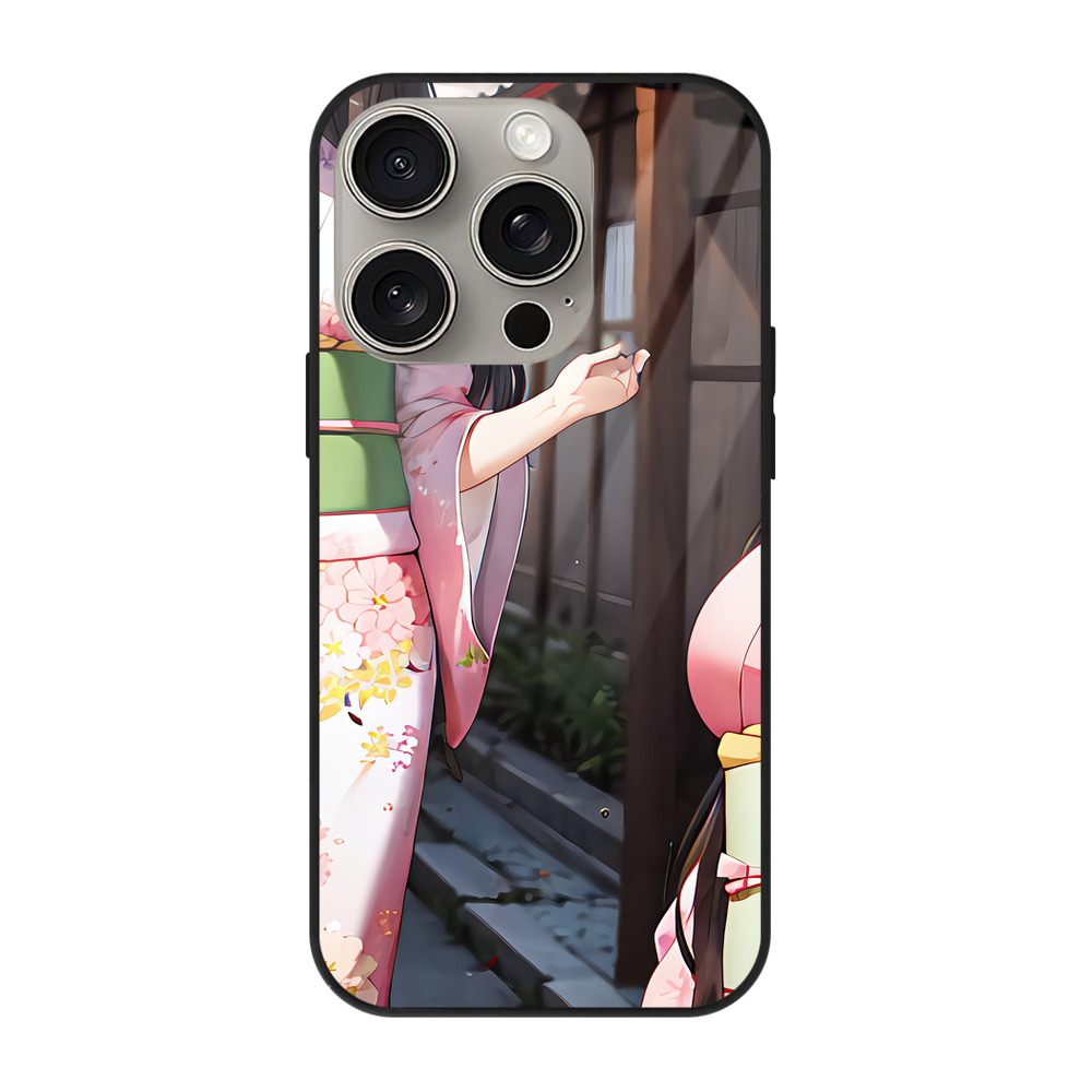 （画像用） 鬼滅の刃（きめつのやいば）竈門 禰󠄀豆子／かまど ねずこ Kamado Nezuko 【iPhone15Pro対応】スマホケース 耐衝撃＆黄変防止 背面ガラス