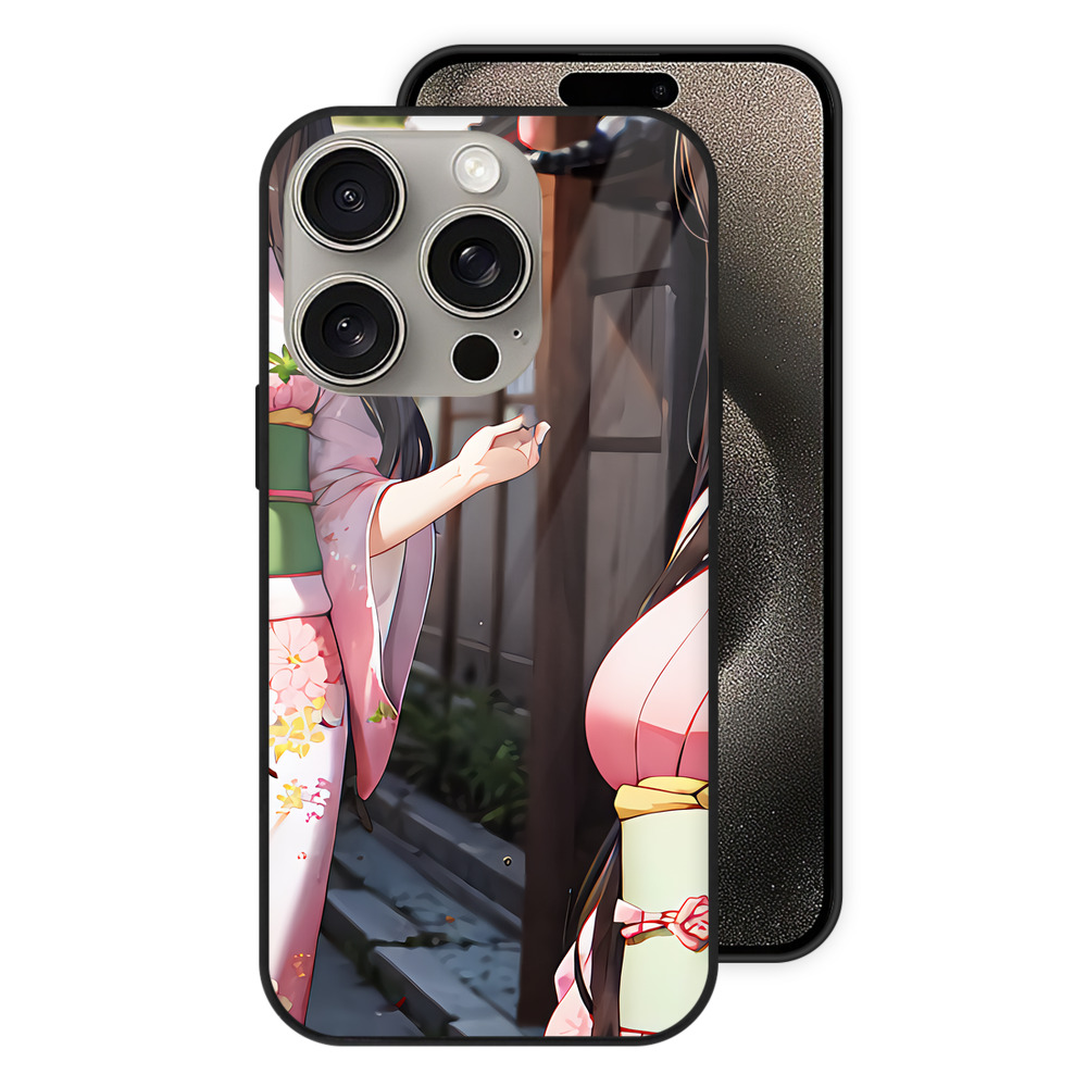 （画像用） 鬼滅の刃（きめつのやいば）竈門 禰󠄀豆子／かまど ねずこ Kamado Nezuko 【iPhone15Pro対応】スマホケース 耐衝撃＆黄変防止 背面ガラス