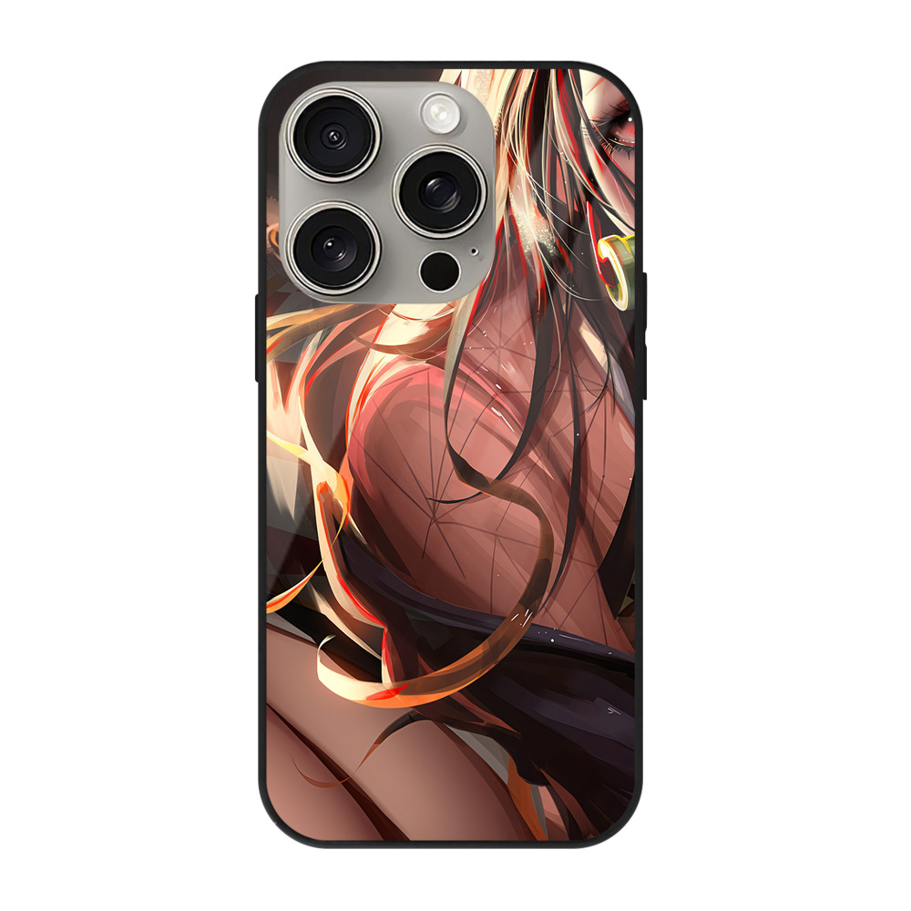 （画像用） 鬼滅の刃（きめつのやいば）竈門 禰󠄀豆子／かまど ねずこ Kamado Nezuko 【iPhone15Pro対応】スマホケース 耐衝撃＆黄変防止 背面ガラス