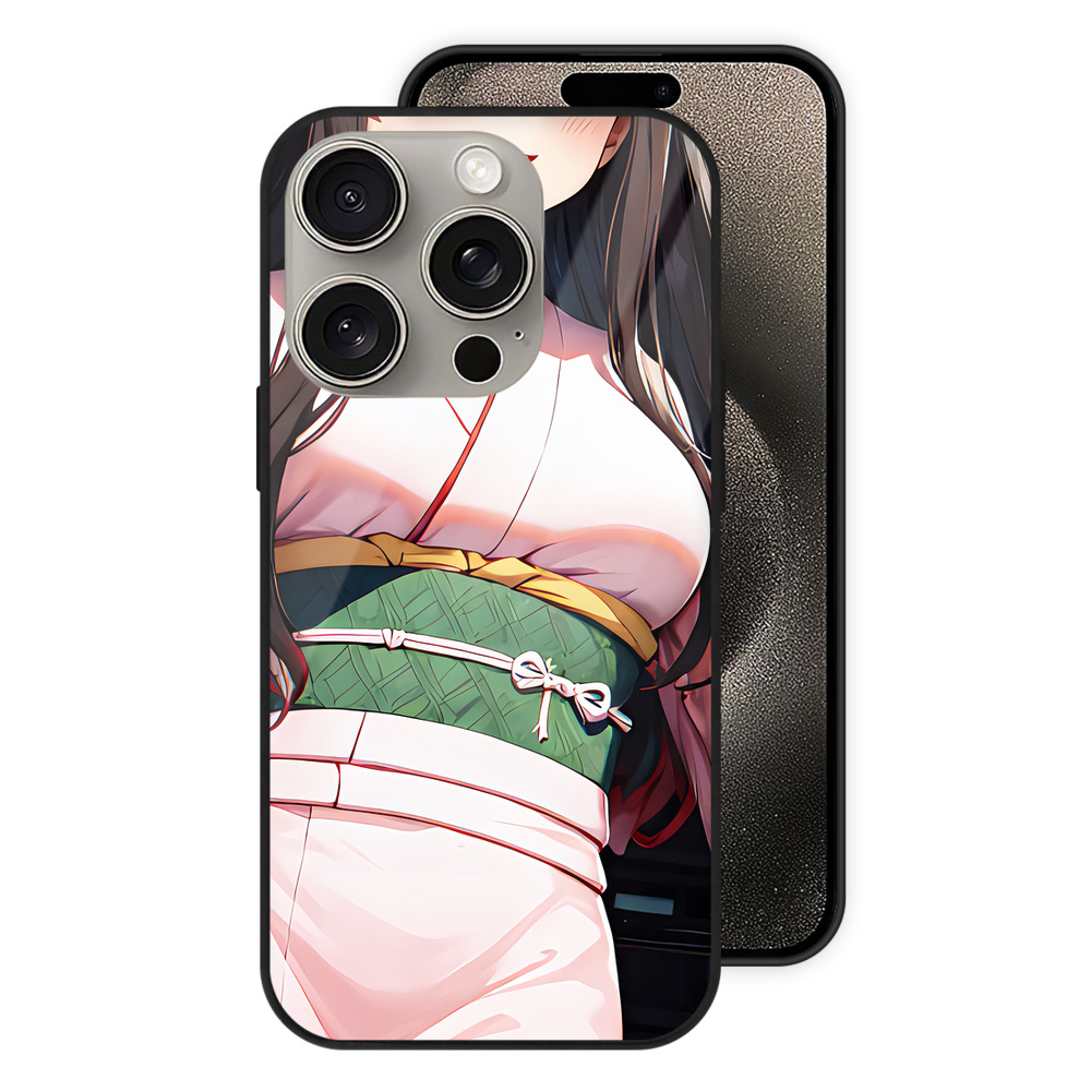 （画像用） 鬼滅の刃（きめつのやいば）竈門 禰󠄀豆子／かまど ねずこ Kamado Nezuko 【iPhone15Pro対応】スマホケース 耐衝撃＆黄変防止 背面ガラス