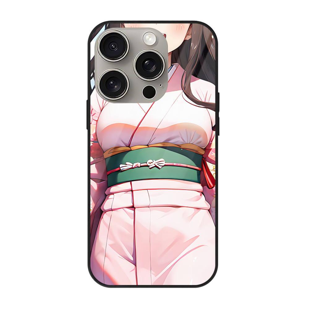 （画像用） 鬼滅の刃（きめつのやいば）竈門 禰󠄀豆子／かまど ねずこ Kamado Nezuko 【iPhone15Pro対応】スマホケース 耐衝撃＆黄変防止 背面ガラス