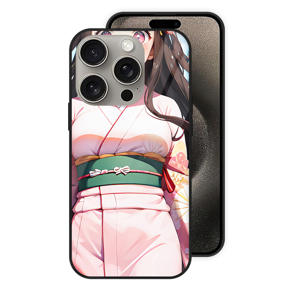 （画像用） 鬼滅の刃（きめつのやいば）竈門 禰󠄀豆子／かまど ねずこ Kamado Nezuko 【iPhone15Pro対応】スマホケース 耐衝撃＆黄変防止 背面ガラス