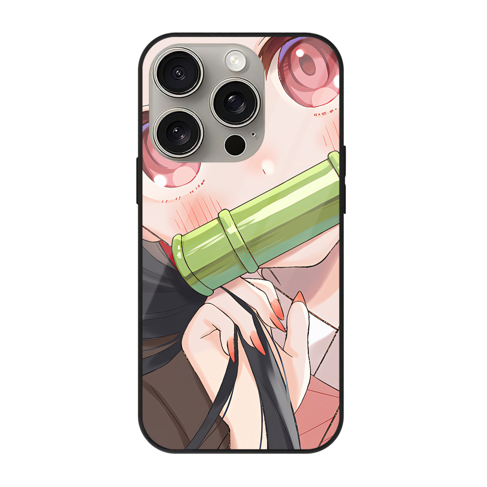 （画像用） 鬼滅の刃（きめつのやいば）竈門 禰󠄀豆子／かまど ねずこ Kamado Nezuko 【iPhone15Pro対応】スマホケース 耐衝撃＆黄変防止 背面ガラス