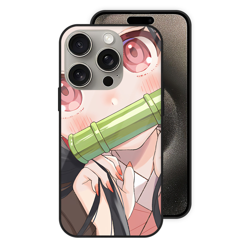 （画像用） 鬼滅の刃（きめつのやいば）竈門 禰󠄀豆子／かまど ねずこ Kamado Nezuko 【iPhone15Pro対応】スマホケース 耐衝撃＆黄変防止 背面ガラス