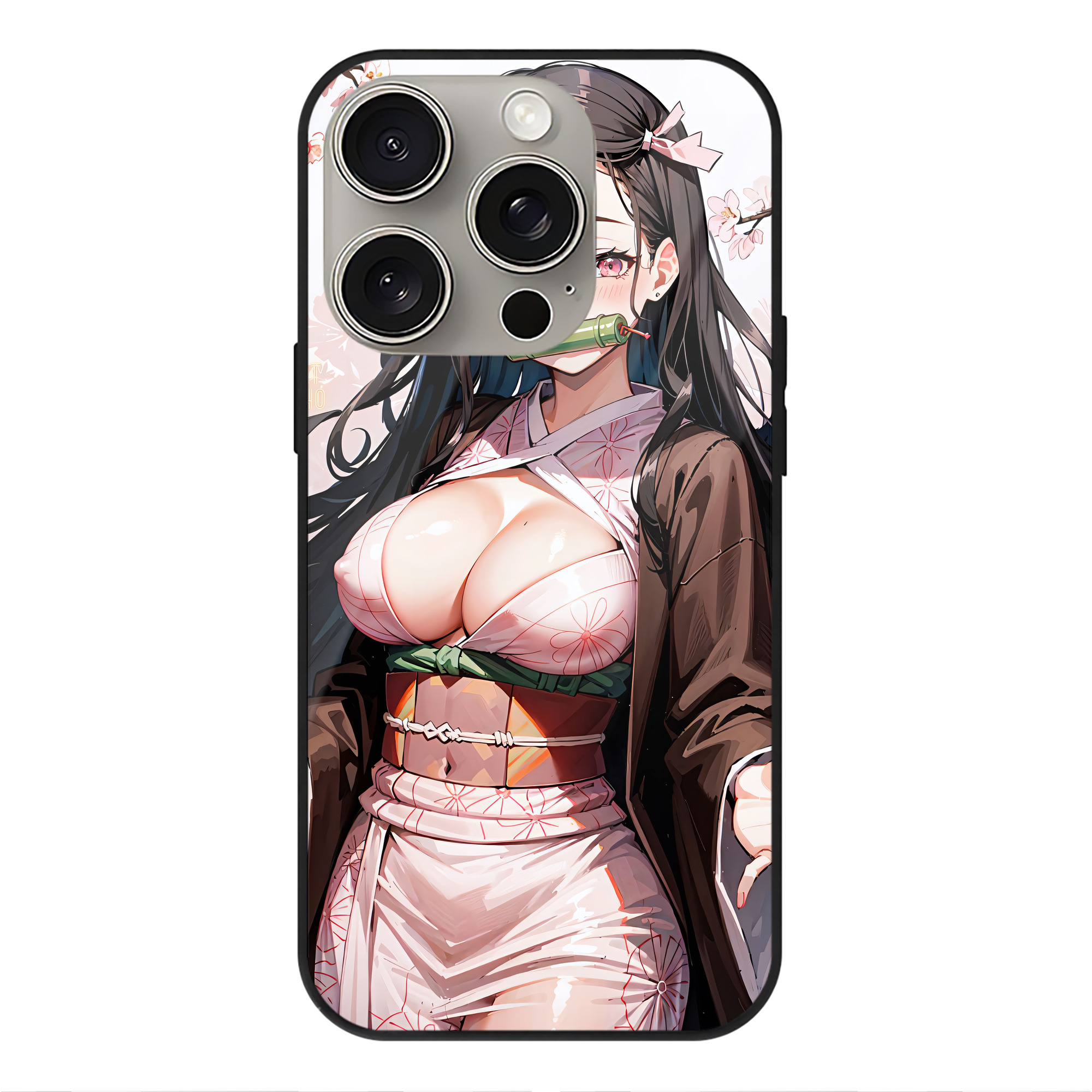 （画像用） 鬼滅の刃（きめつのやいば）竈門 禰󠄀豆子／かまど ねずこ Kamado Nezuko 【iPhone15Pro対応】スマホケース 耐衝撃＆黄変防止 背面ガラス