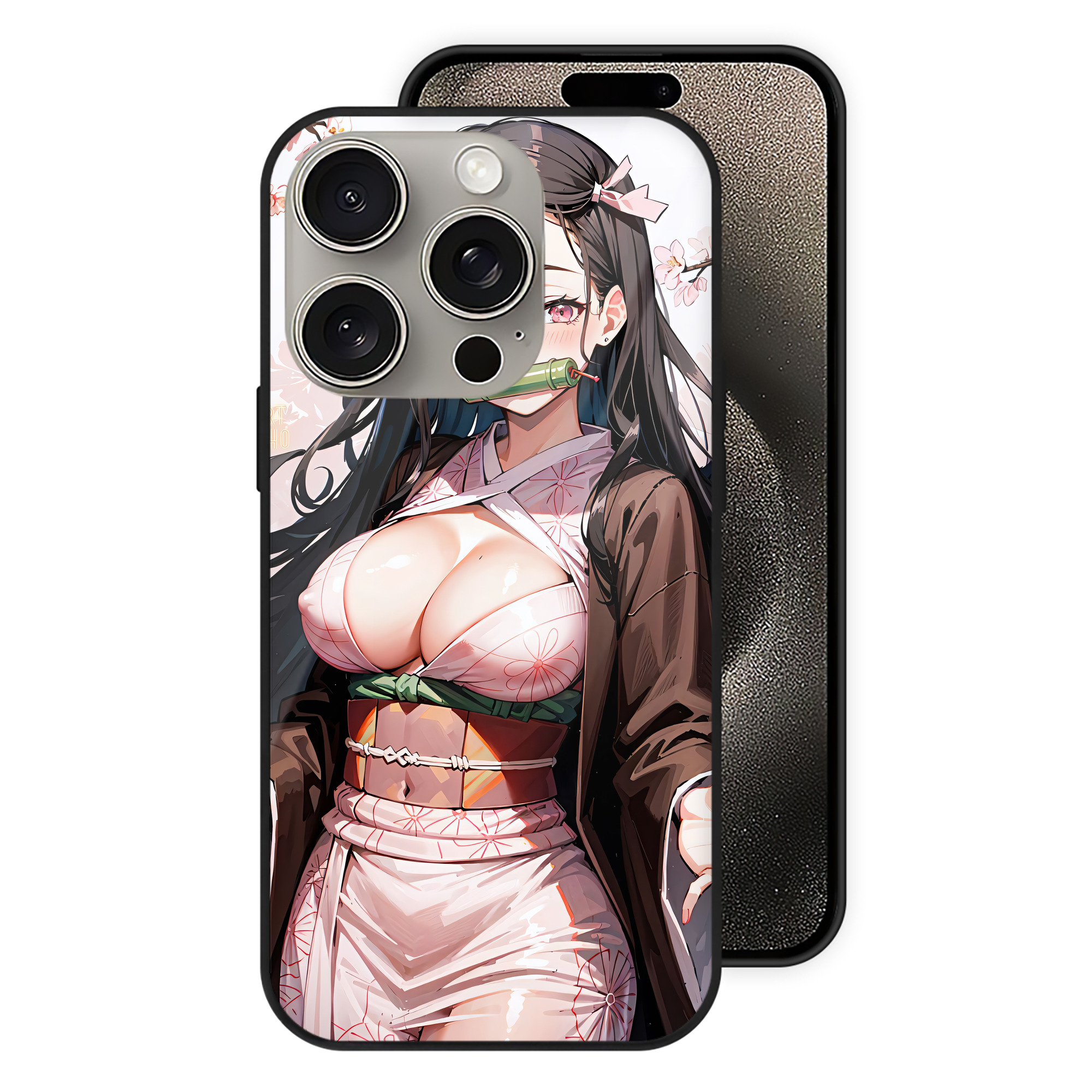 （画像用） 鬼滅の刃（きめつのやいば）竈門 禰󠄀豆子／かまど ねずこ Kamado Nezuko 【iPhone15Pro対応】スマホケース 耐衝撃＆黄変防止 背面ガラス