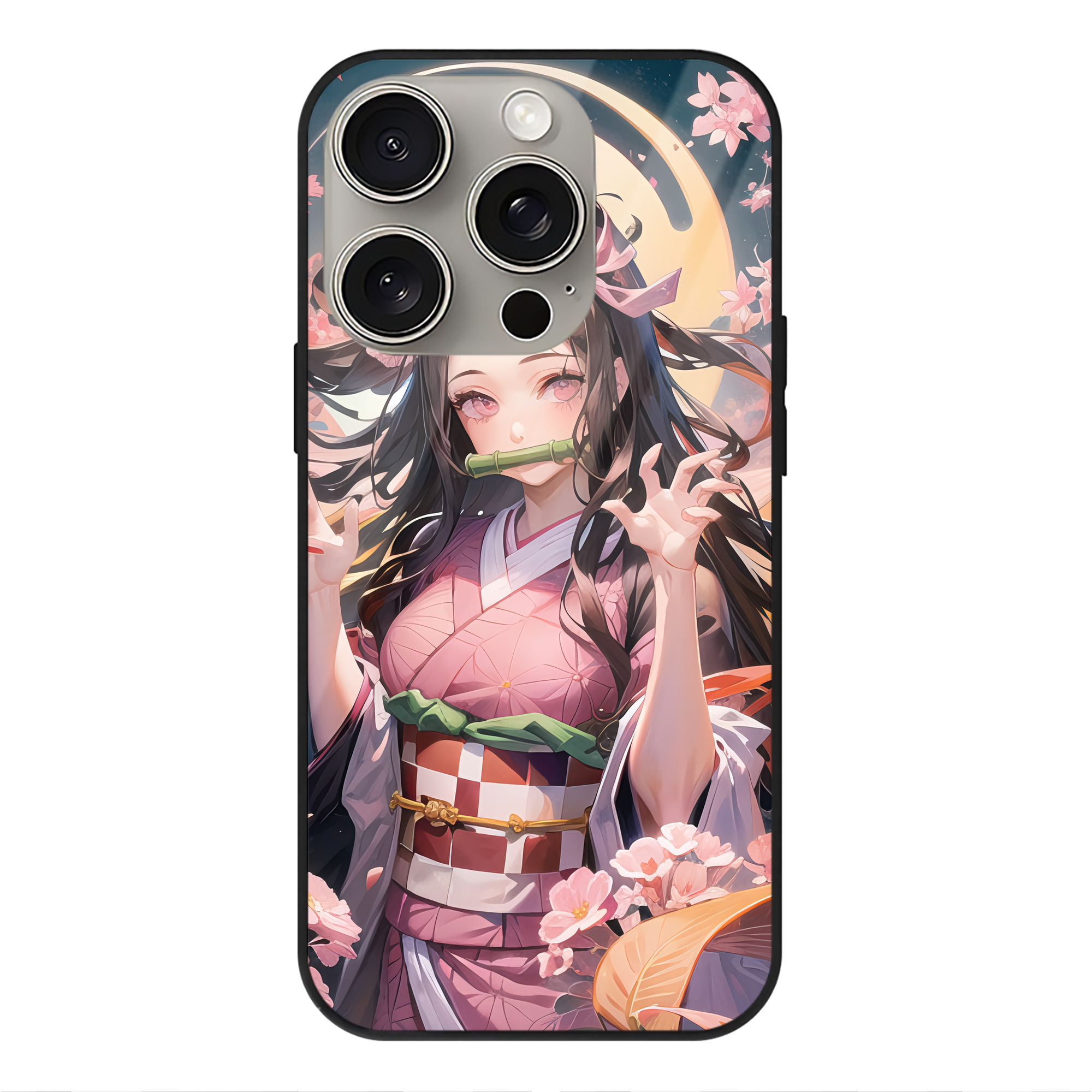 （画像用） 鬼滅の刃（きめつのやいば）竈門 禰󠄀豆子／かまど ねずこ Kamado Nezuko 【iPhone15Pro対応】スマホケース 耐衝撃＆黄変防止 背面ガラス