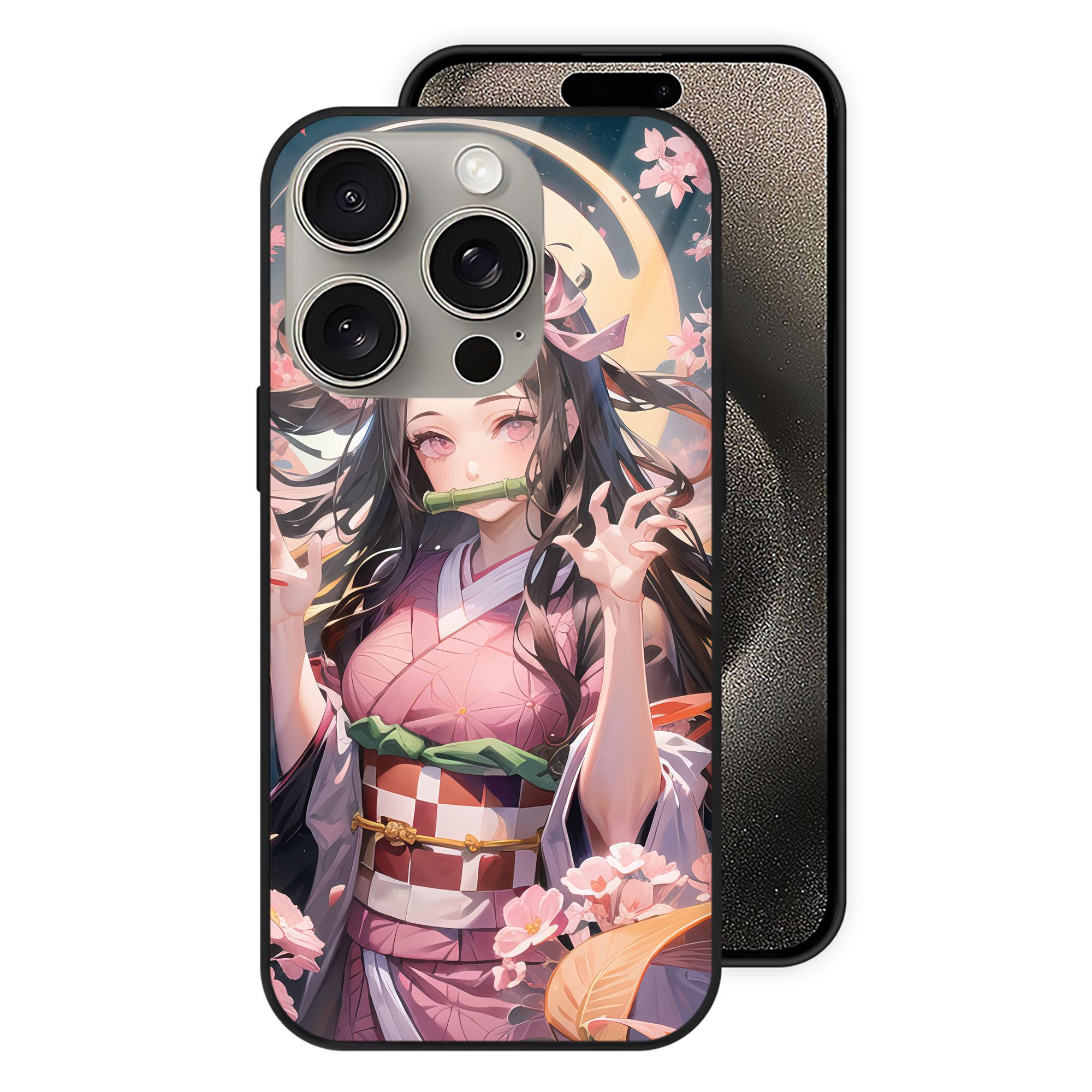 （画像用） 鬼滅の刃（きめつのやいば）竈門 禰󠄀豆子／かまど ねずこ Kamado Nezuko 【iPhone15Pro対応】スマホケース 耐衝撃＆黄変防止 背面ガラス