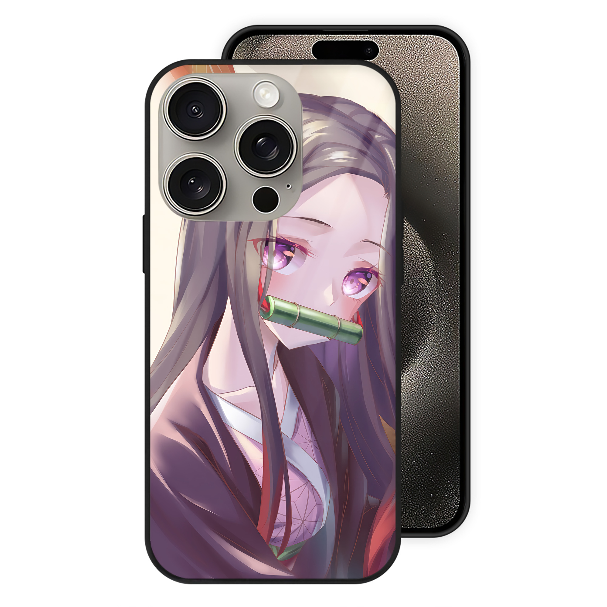 （画像用） 鬼滅の刃（きめつのやいば）竈門 禰󠄀豆子／かまど ねずこ Kamado Nezuko 【iPhone15Pro対応】スマホケース 耐衝撃＆黄変防止 背面ガラス