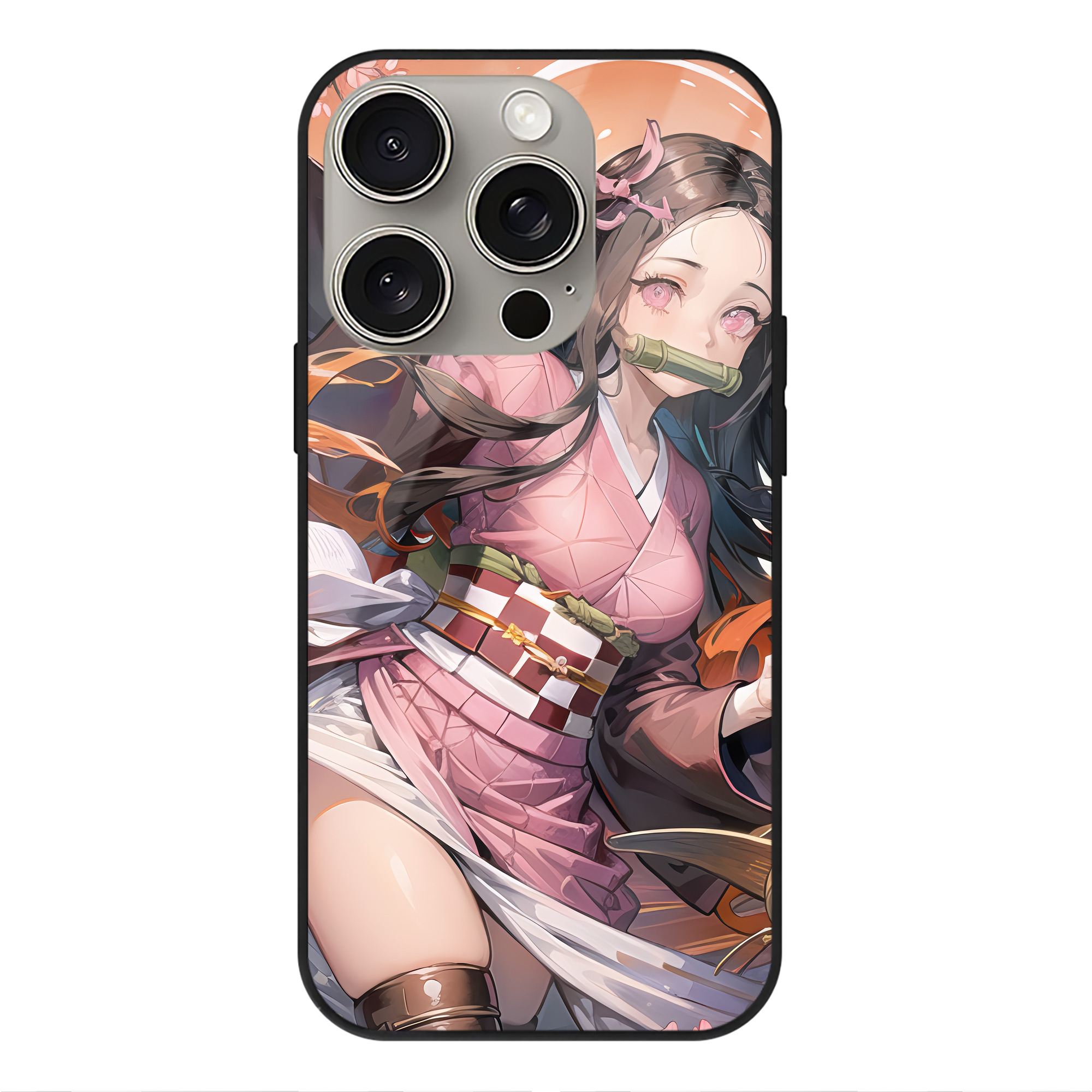 （画像用） 鬼滅の刃（きめつのやいば）竈門 禰󠄀豆子／かまど ねずこ Kamado Nezuko 【iPhone15Pro対応】スマホケース 耐衝撃＆黄変防止 背面ガラス