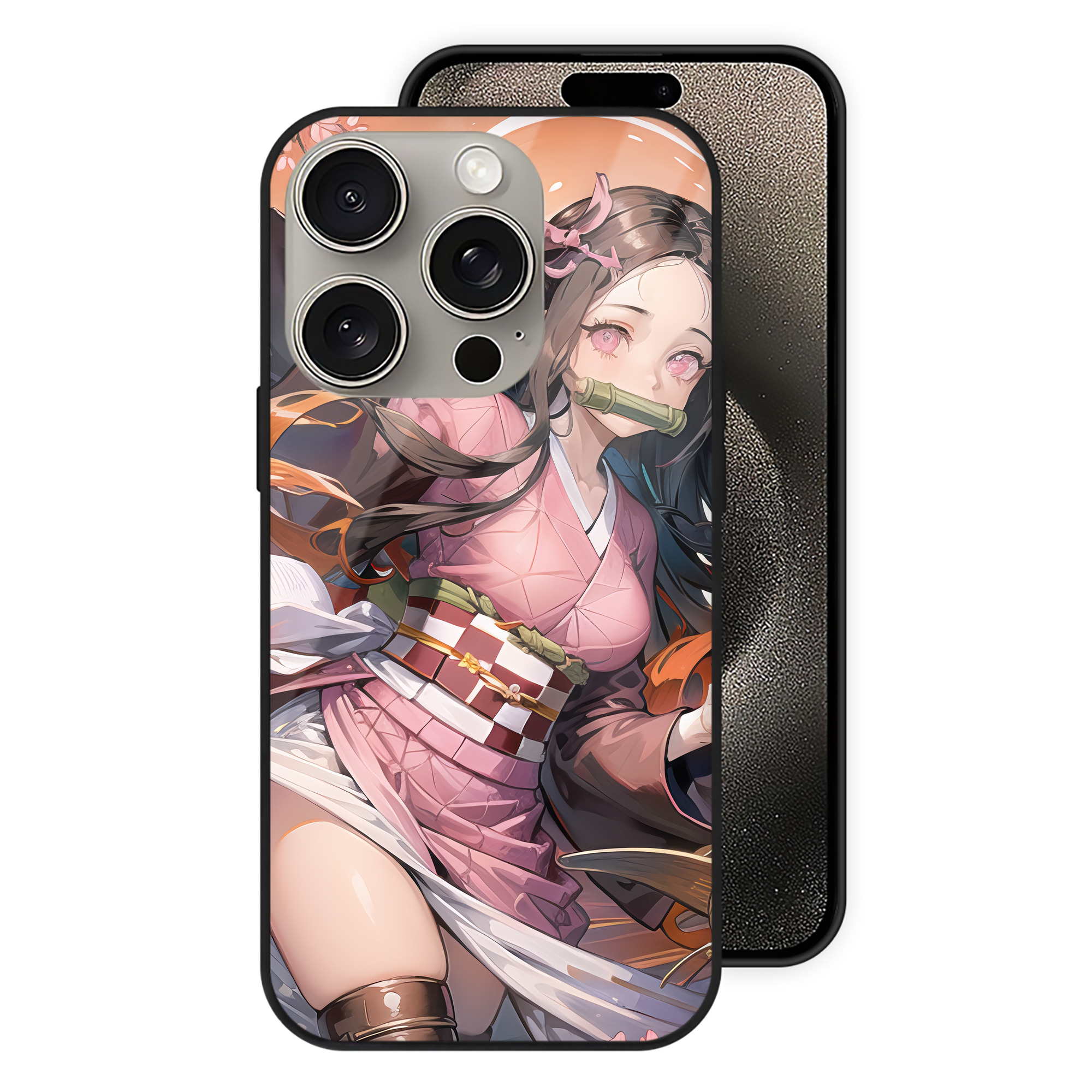 （画像用） 鬼滅の刃（きめつのやいば）竈門 禰󠄀豆子／かまど ねずこ Kamado Nezuko 【iPhone15Pro対応】スマホケース 耐衝撃＆黄変防止 背面ガラス