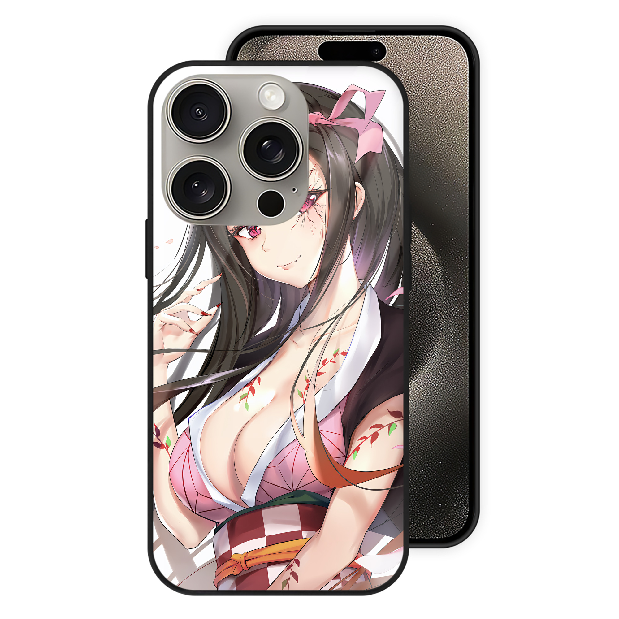 （画像用） 鬼滅の刃（きめつのやいば）竈門 禰󠄀豆子／かまど ねずこ Kamado Nezuko 【iPhone15Pro対応】スマホケース 耐衝撃＆黄変防止 背面ガラス