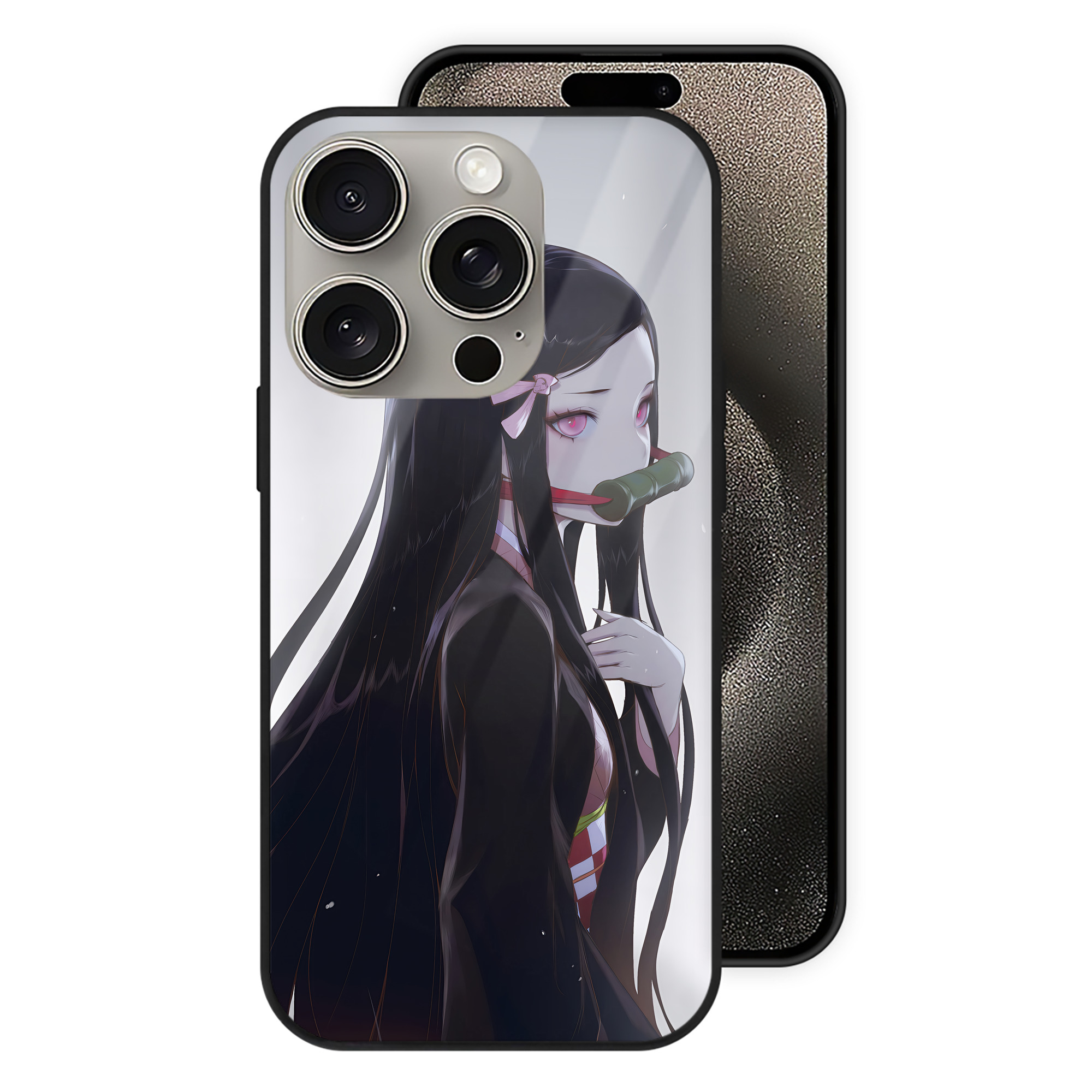 （画像用） 鬼滅の刃（きめつのやいば）竈門 禰󠄀豆子／かまど ねずこ Kamado Nezuko 【iPhone15Pro対応】スマホケース 耐衝撃＆黄変防止 背面ガラス