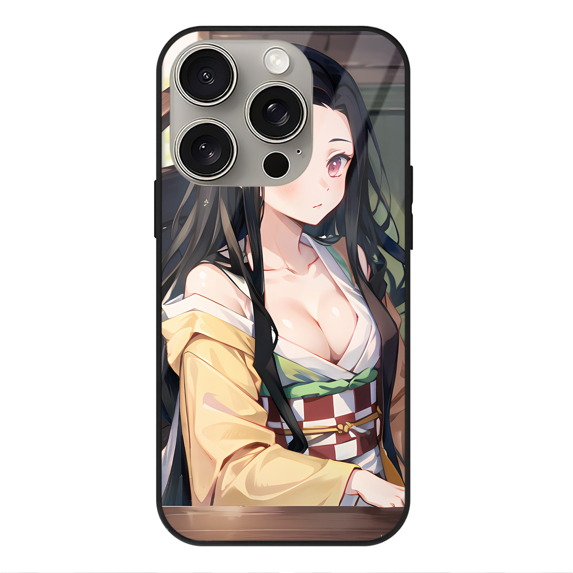 （画像用） 鬼滅の刃（きめつのやいば）竈門 禰󠄀豆子／かまど ねずこ Kamado Nezuko 【iPhone15Pro対応】スマホケース 耐衝撃＆黄変防止 背面ガラス