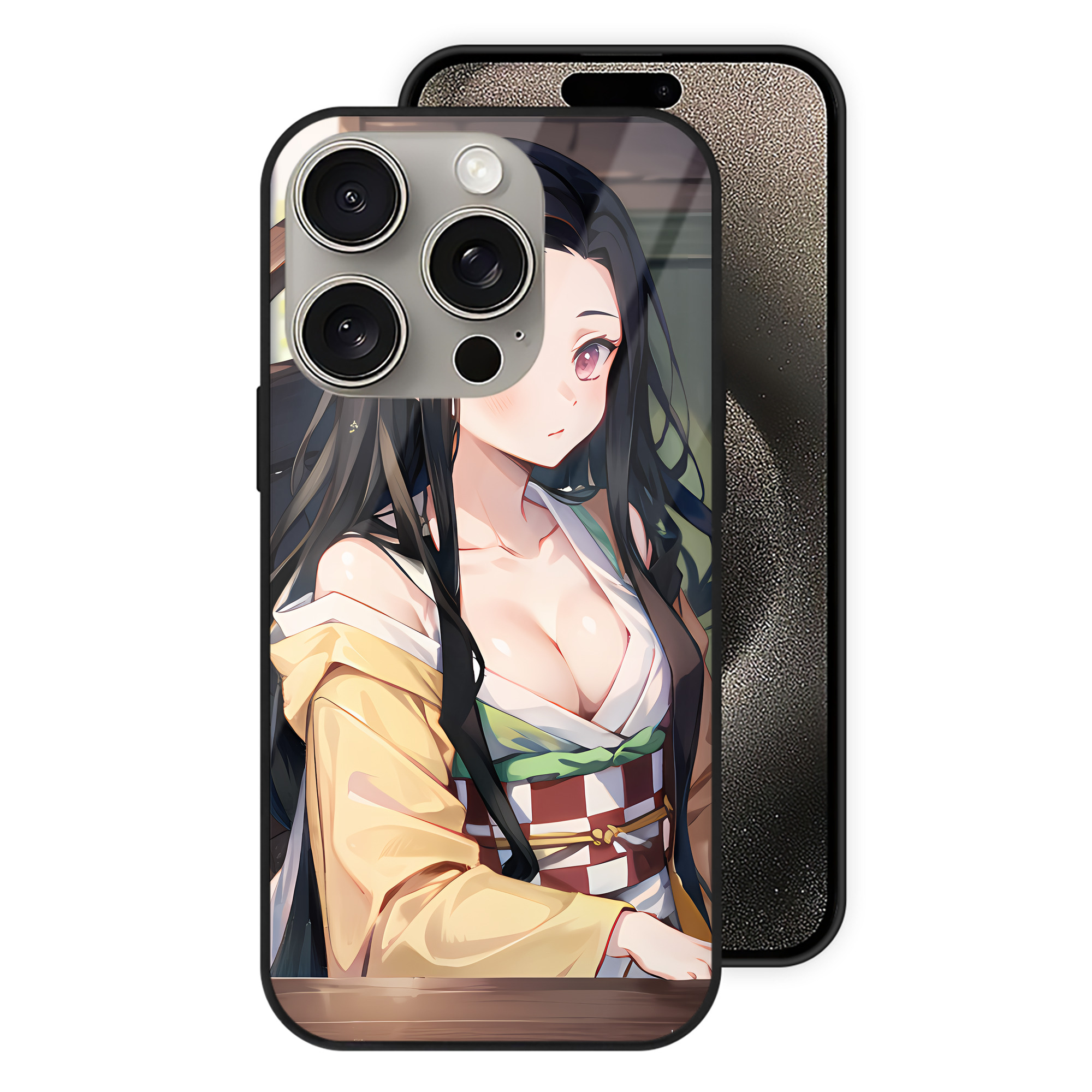 （画像用） 鬼滅の刃（きめつのやいば）竈門 禰󠄀豆子／かまど ねずこ Kamado Nezuko 【iPhone15Pro対応】スマホケース 耐衝撃＆黄変防止 背面ガラス