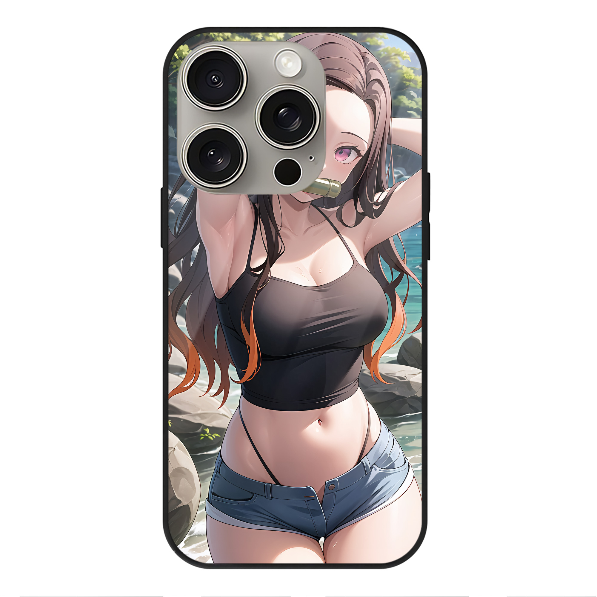 （画像用） 鬼滅の刃（きめつのやいば）竈門 禰󠄀豆子／かまど ねずこ Kamado Nezuko 【iPhone15Pro対応】スマホケース 耐衝撃＆黄変防止 背面ガラス