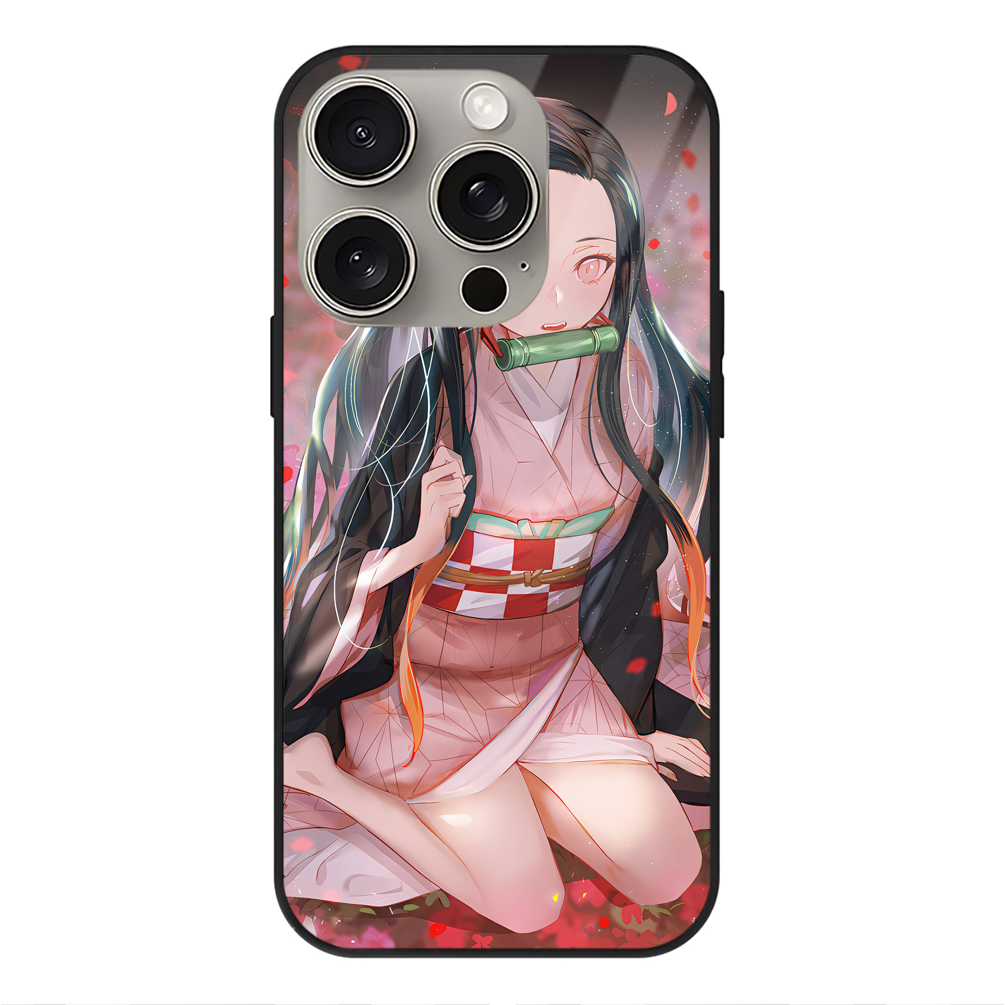 （画像用） 鬼滅の刃（きめつのやいば）竈門 禰󠄀豆子／かまど ねずこ Kamado Nezuko 【iPhone15Pro対応】スマホケース 耐衝撃＆黄変防止 背面ガラス
