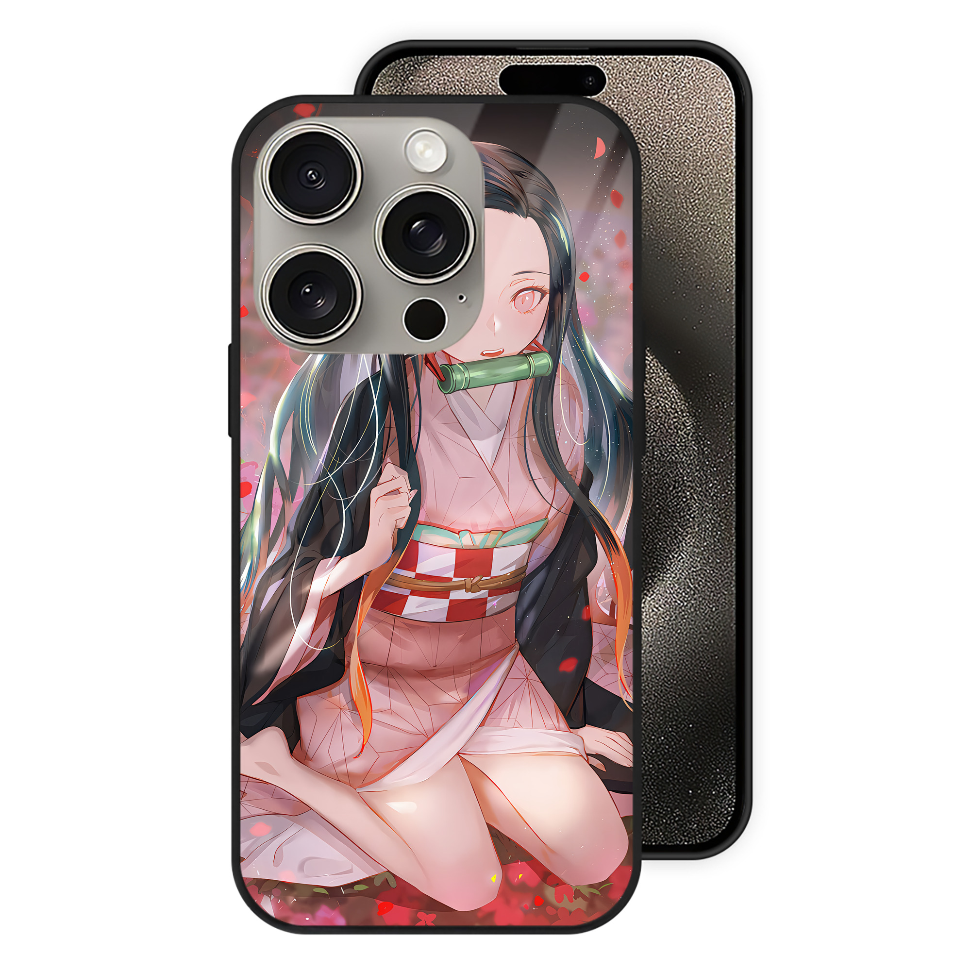 （画像用） 鬼滅の刃（きめつのやいば）竈門 禰󠄀豆子／かまど ねずこ Kamado Nezuko 【iPhone15Pro対応】スマホケース 耐衝撃＆黄変防止 背面ガラス