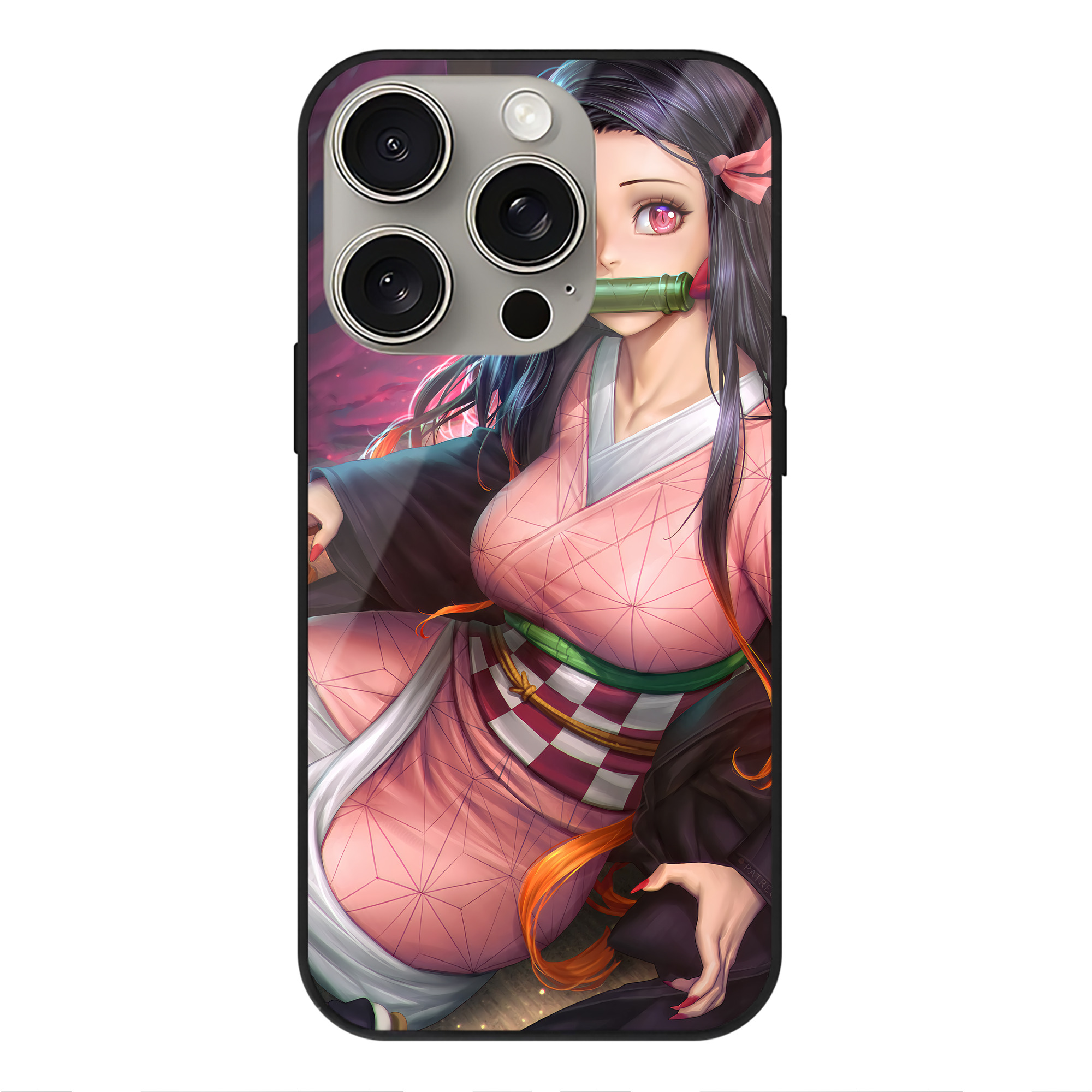 （画像用） 鬼滅の刃（きめつのやいば）竈門 禰󠄀豆子／かまど ねずこ Kamado Nezuko 【iPhone15Pro対応】スマホケース 耐衝撃＆黄変防止 背面ガラス