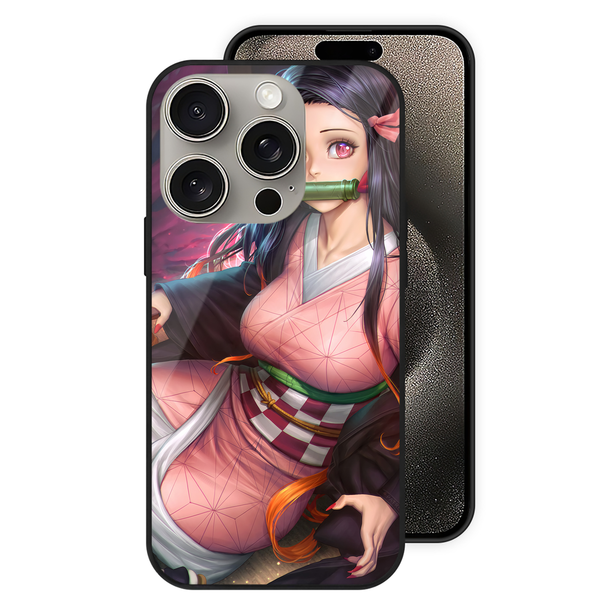 （画像用） 鬼滅の刃（きめつのやいば）竈門 禰󠄀豆子／かまど ねずこ Kamado Nezuko 【iPhone15Pro対応】スマホケース 耐衝撃＆黄変防止 背面ガラス