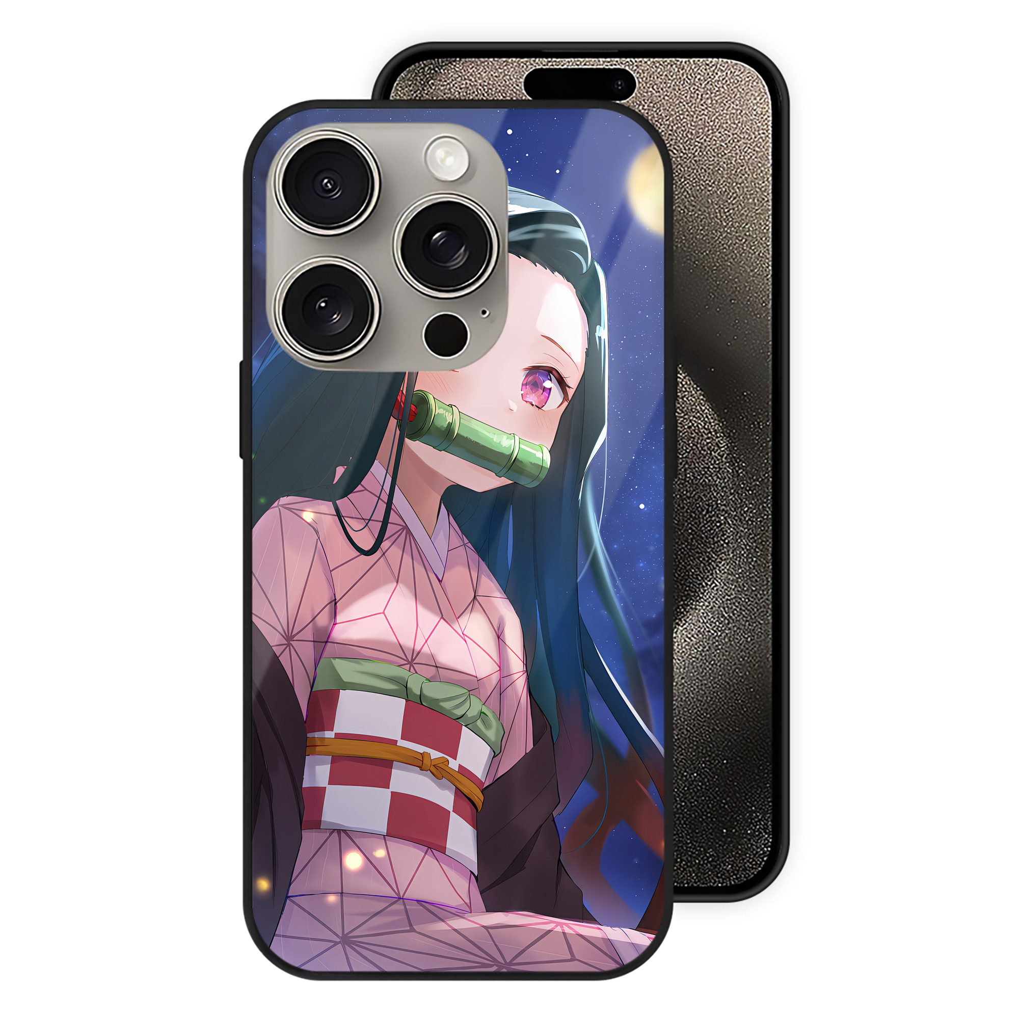 （画像用） 鬼滅の刃（きめつのやいば）竈門 禰󠄀豆子／かまど ねずこ Kamado Nezuko 【iPhone15Pro対応】スマホケース 耐衝撃＆黄変防止 背面ガラス