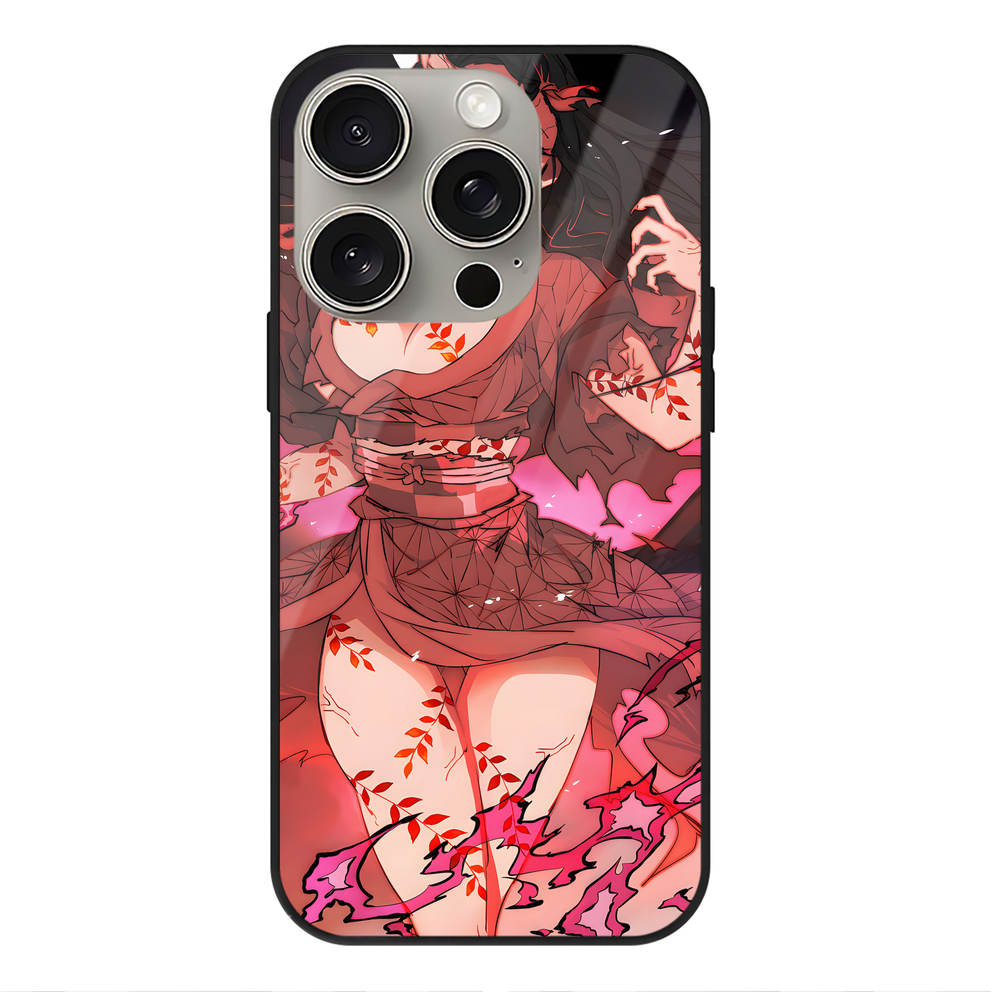 （画像用） 鬼滅の刃（きめつのやいば）竈門 禰󠄀豆子／かまど ねずこ Kamado Nezuko 【iPhone15Pro対応】スマホケース 耐衝撃＆黄変防止 背面ガラス