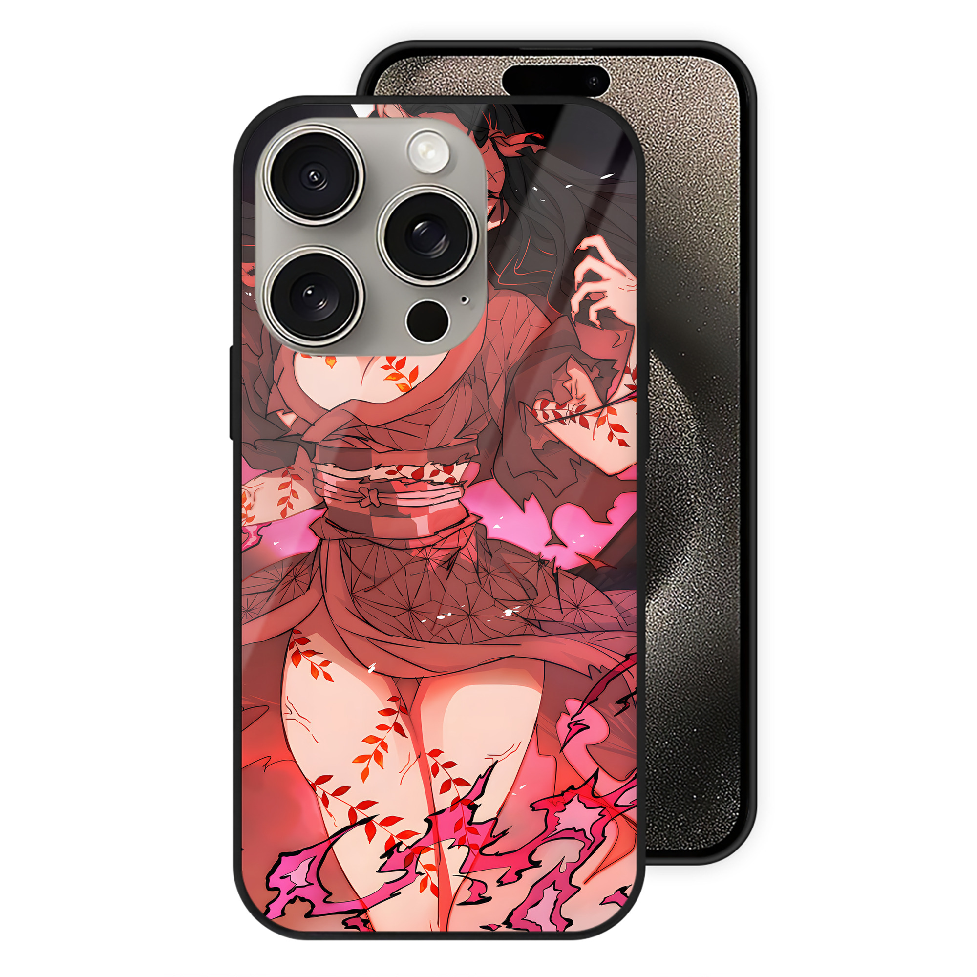 （画像用） 鬼滅の刃（きめつのやいば）竈門 禰󠄀豆子／かまど ねずこ Kamado Nezuko 【iPhone15Pro対応】スマホケース 耐衝撃＆黄変防止 背面ガラス