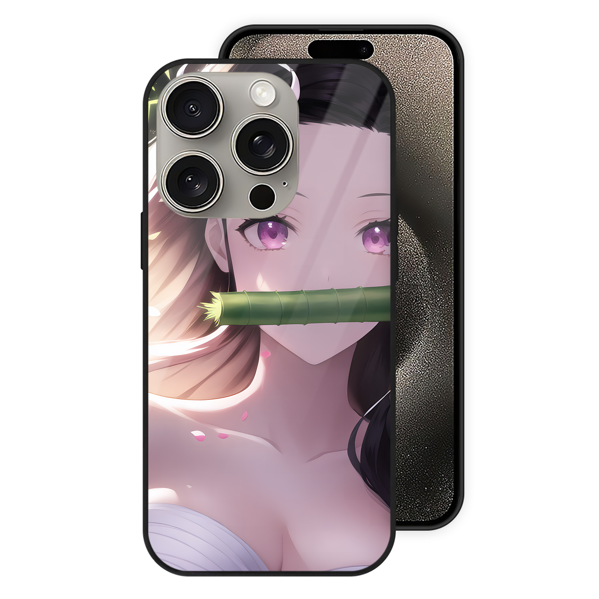 （画像用） 鬼滅の刃（きめつのやいば）竈門 禰󠄀豆子／かまど ねずこ Kamado Nezuko 【iPhone15Pro対応】スマホケース 耐衝撃＆黄変防止 背面ガラス