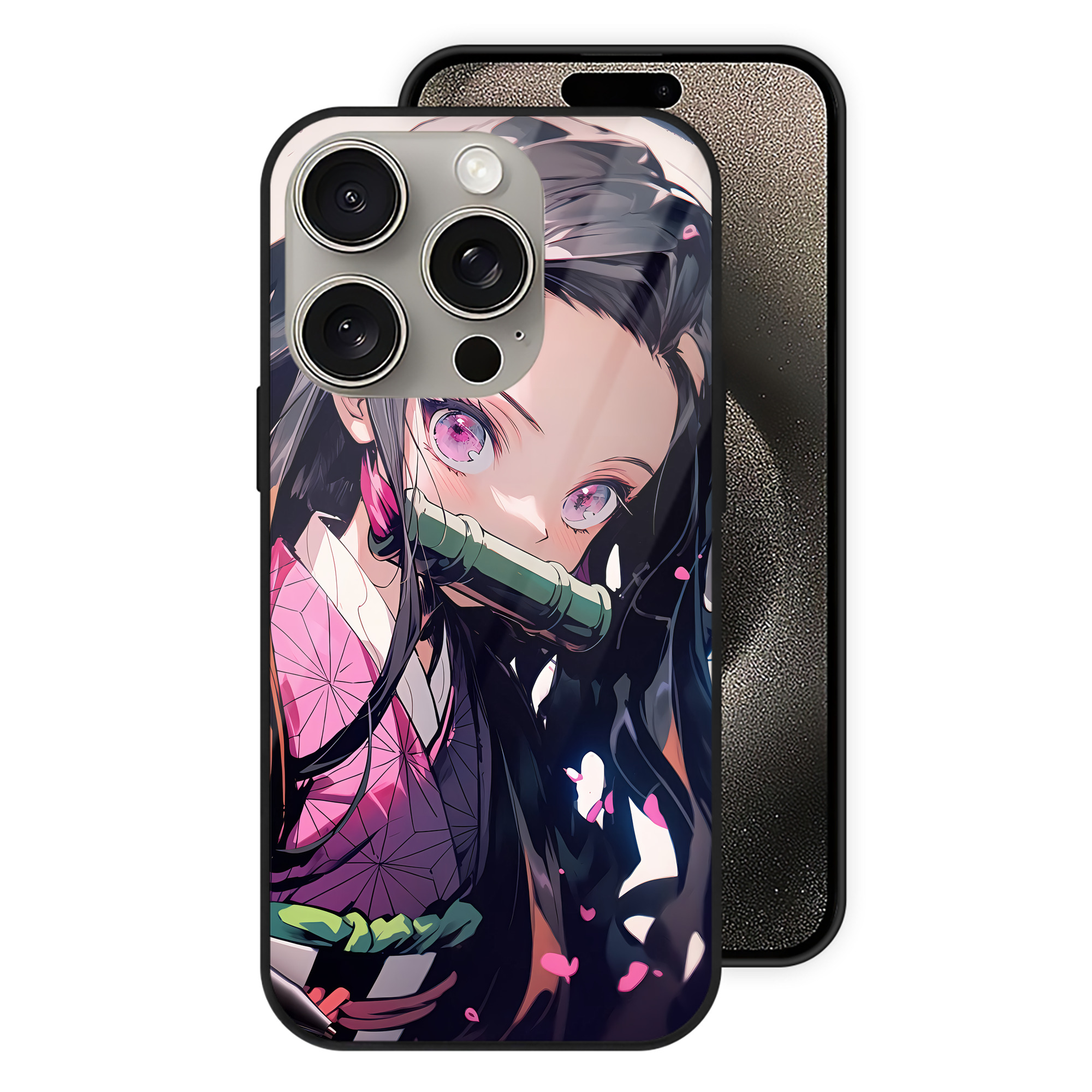 （画像用） 鬼滅の刃（きめつのやいば）竈門 禰󠄀豆子／かまど ねずこ Kamado Nezuko 【iPhone15Pro対応】スマホケース 耐衝撃＆黄変防止 背面ガラス