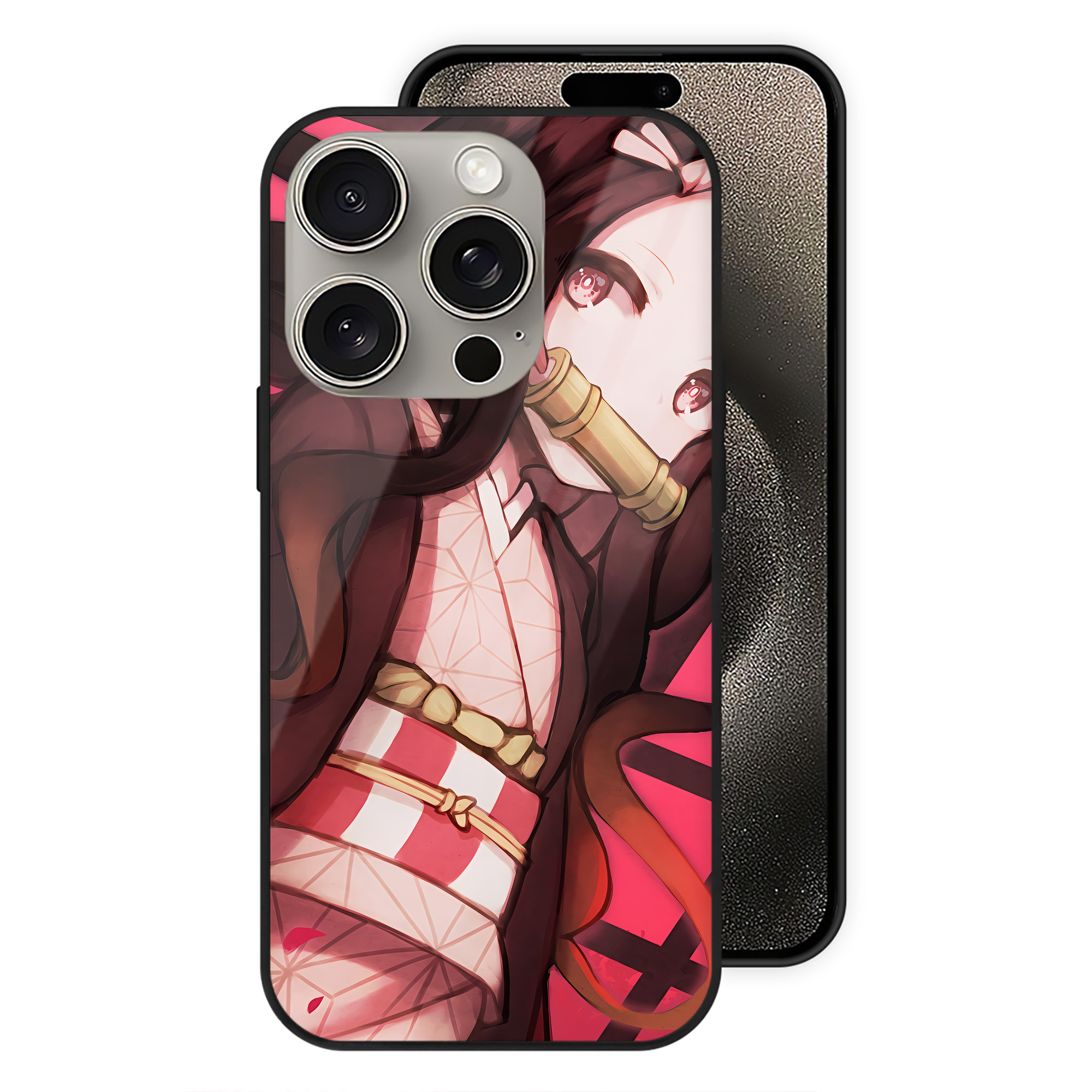 （画像用） 鬼滅の刃（きめつのやいば）竈門 禰󠄀豆子／かまど ねずこ Kamado Nezuko 【iPhone15Pro対応】スマホケース 耐衝撃＆黄変防止 背面ガラス