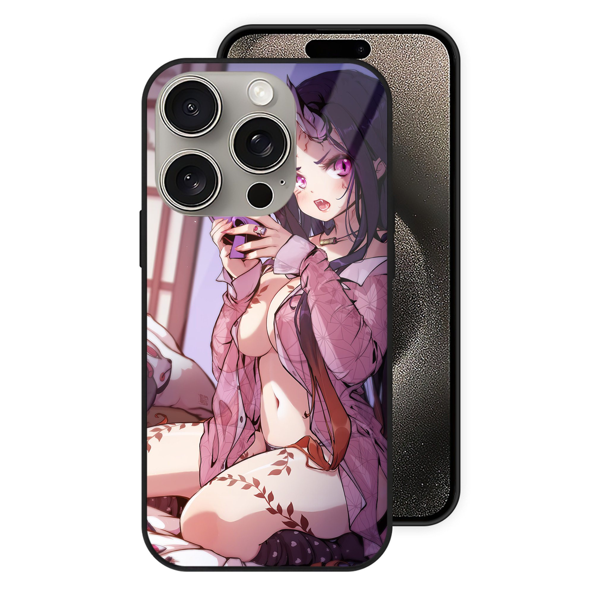 （画像用） 鬼滅の刃（きめつのやいば）竈門 禰󠄀豆子／かまど ねずこ Kamado Nezuko 【iPhone15Pro対応】スマホケース 耐衝撃＆黄変防止 背面ガラス
