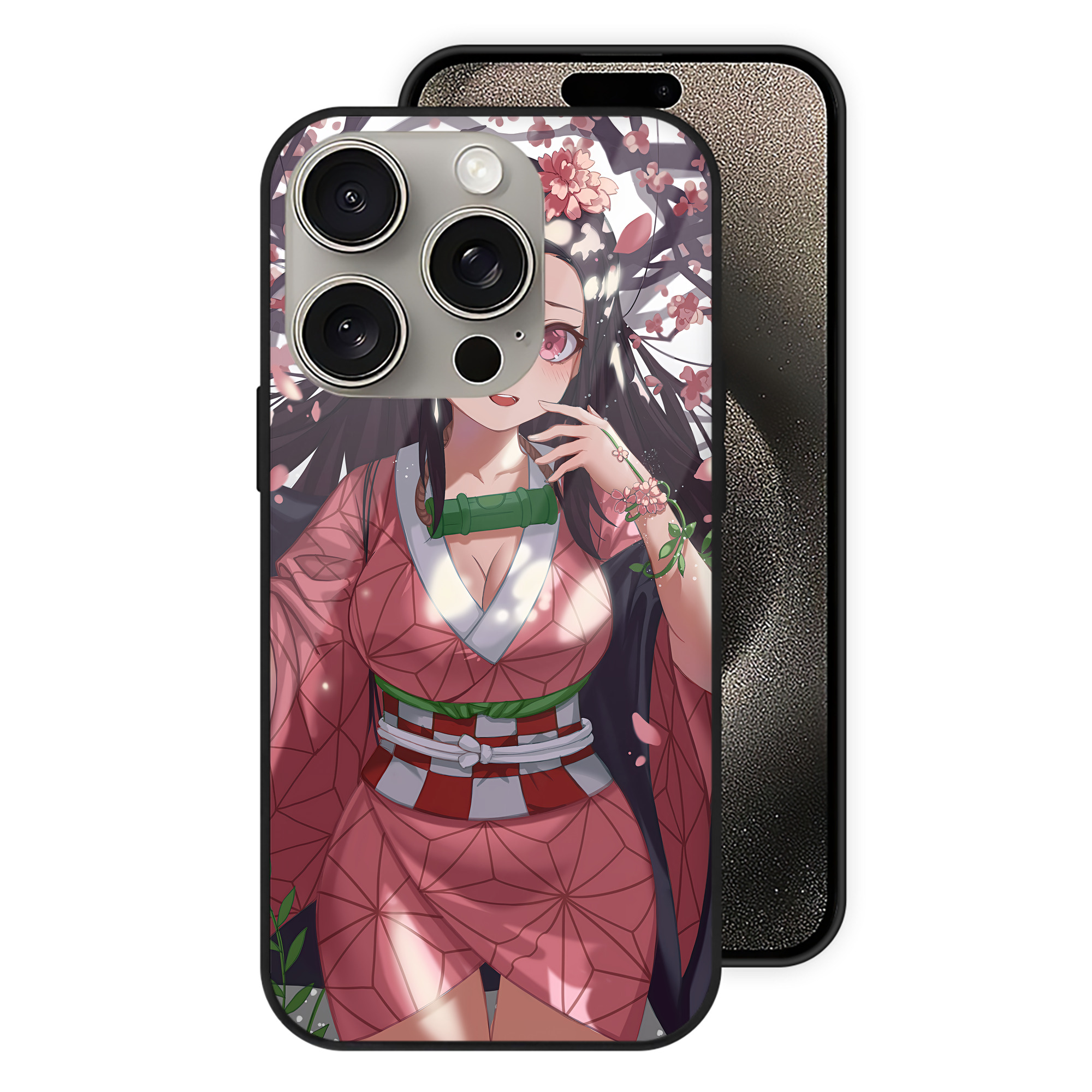 （画像用） 鬼滅の刃（きめつのやいば）竈門 禰󠄀豆子／かまど ねずこ Kamado Nezuko 【iPhone15Pro対応】スマホケース 耐衝撃＆黄変防止 背面ガラス