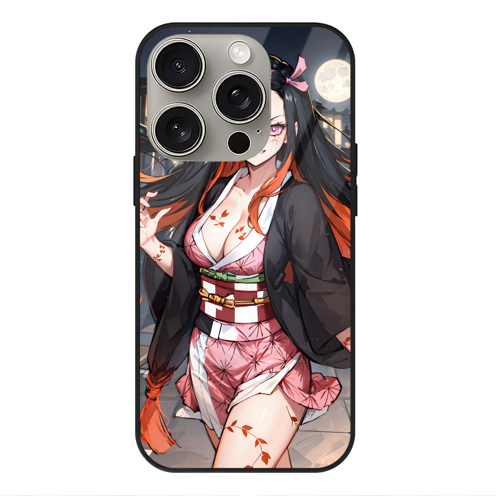 （画像用） 鬼滅の刃（きめつのやいば）竈門 禰󠄀豆子／かまど ねずこ Kamado Nezuko 【iPhone15Pro対応】スマホケース 耐衝撃＆黄変防止 背面ガラス
