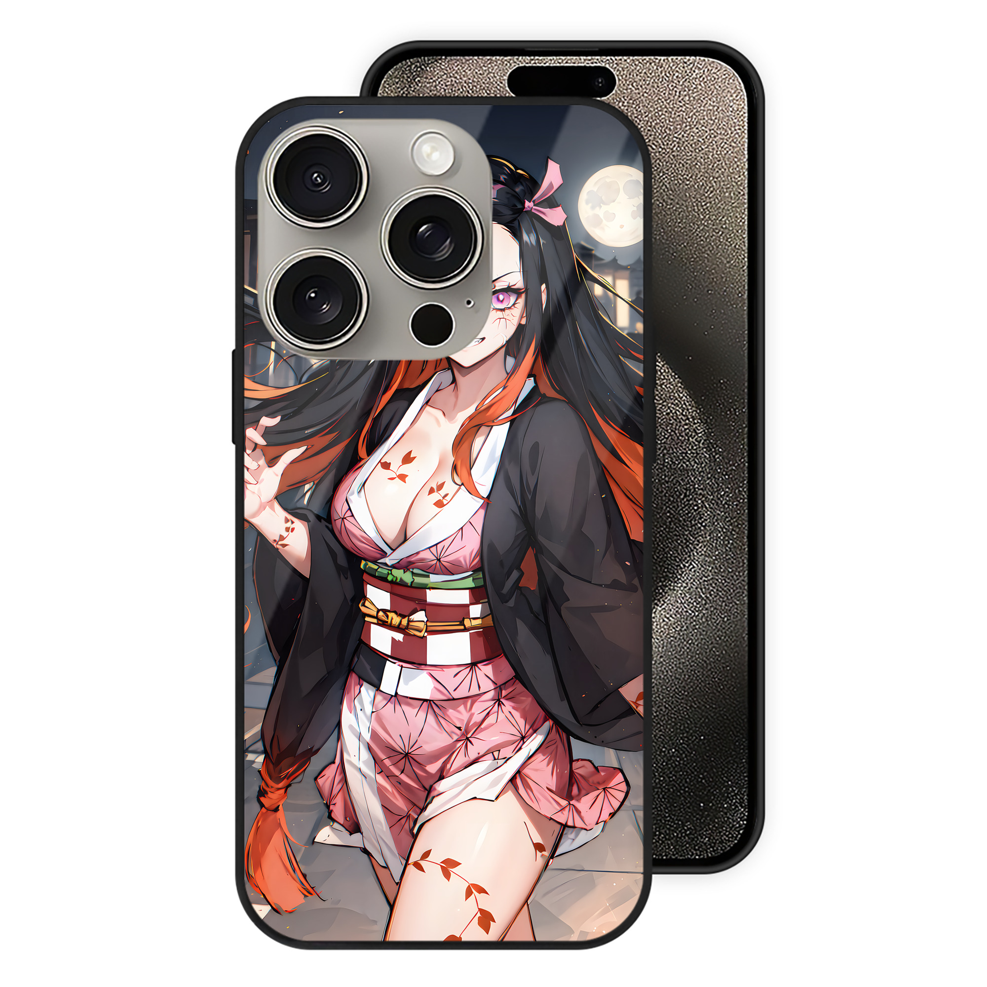 （画像用） 鬼滅の刃（きめつのやいば）竈門 禰󠄀豆子／かまど ねずこ Kamado Nezuko 【iPhone15Pro対応】スマホケース 耐衝撃＆黄変防止 背面ガラス
