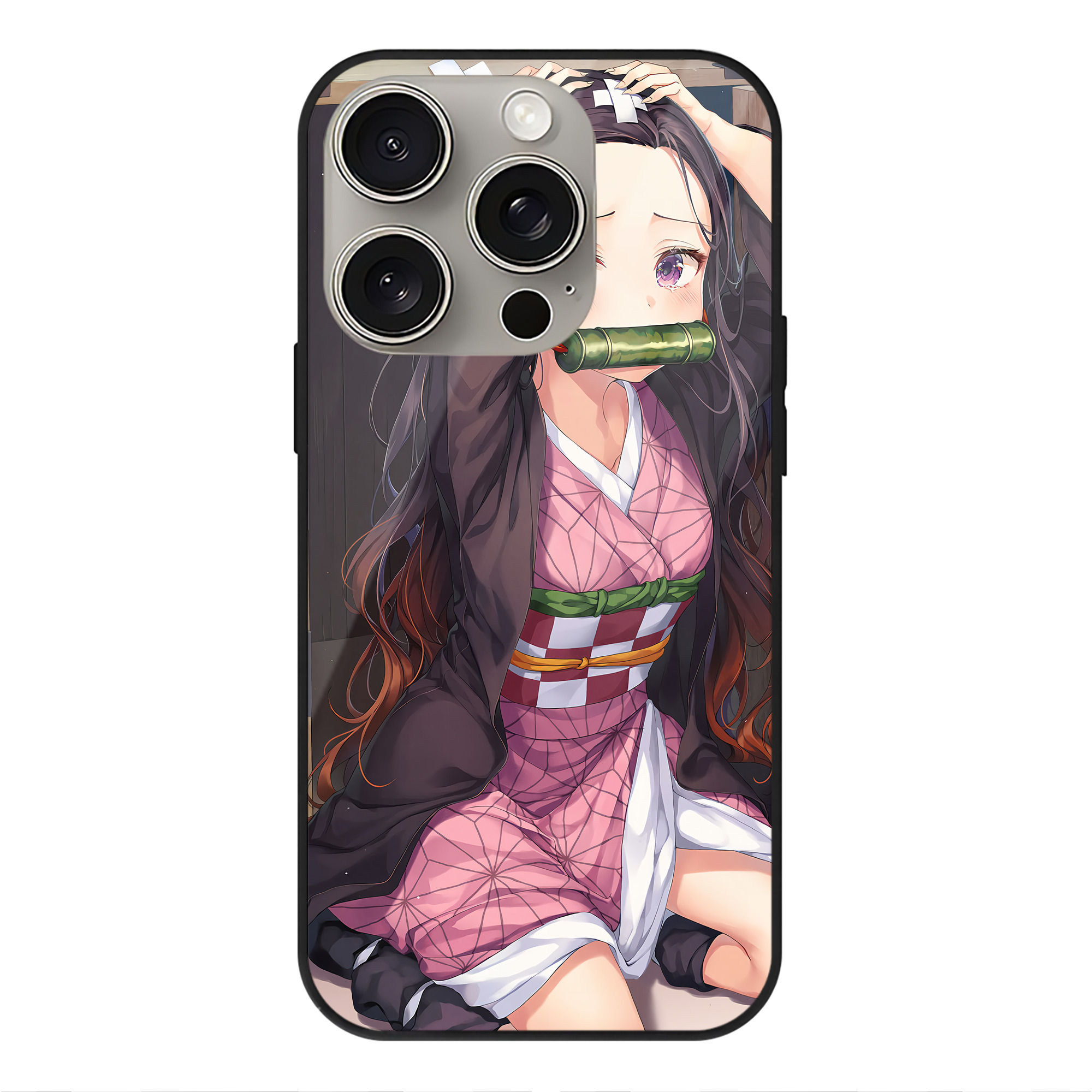 （画像用） 鬼滅の刃（きめつのやいば）竈門 禰󠄀豆子／かまど ねずこ Kamado Nezuko 【iPhone15Pro対応】スマホケース 耐衝撃＆黄変防止 背面ガラス