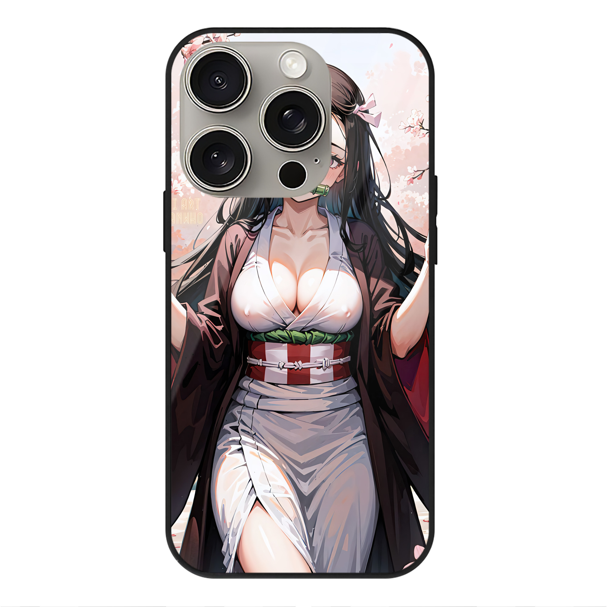 （画像用） 鬼滅の刃（きめつのやいば）竈門 禰󠄀豆子／かまど ねずこ Kamado Nezuko 【iPhone15Pro対応】スマホケース 耐衝撃＆黄変防止 背面ガラス