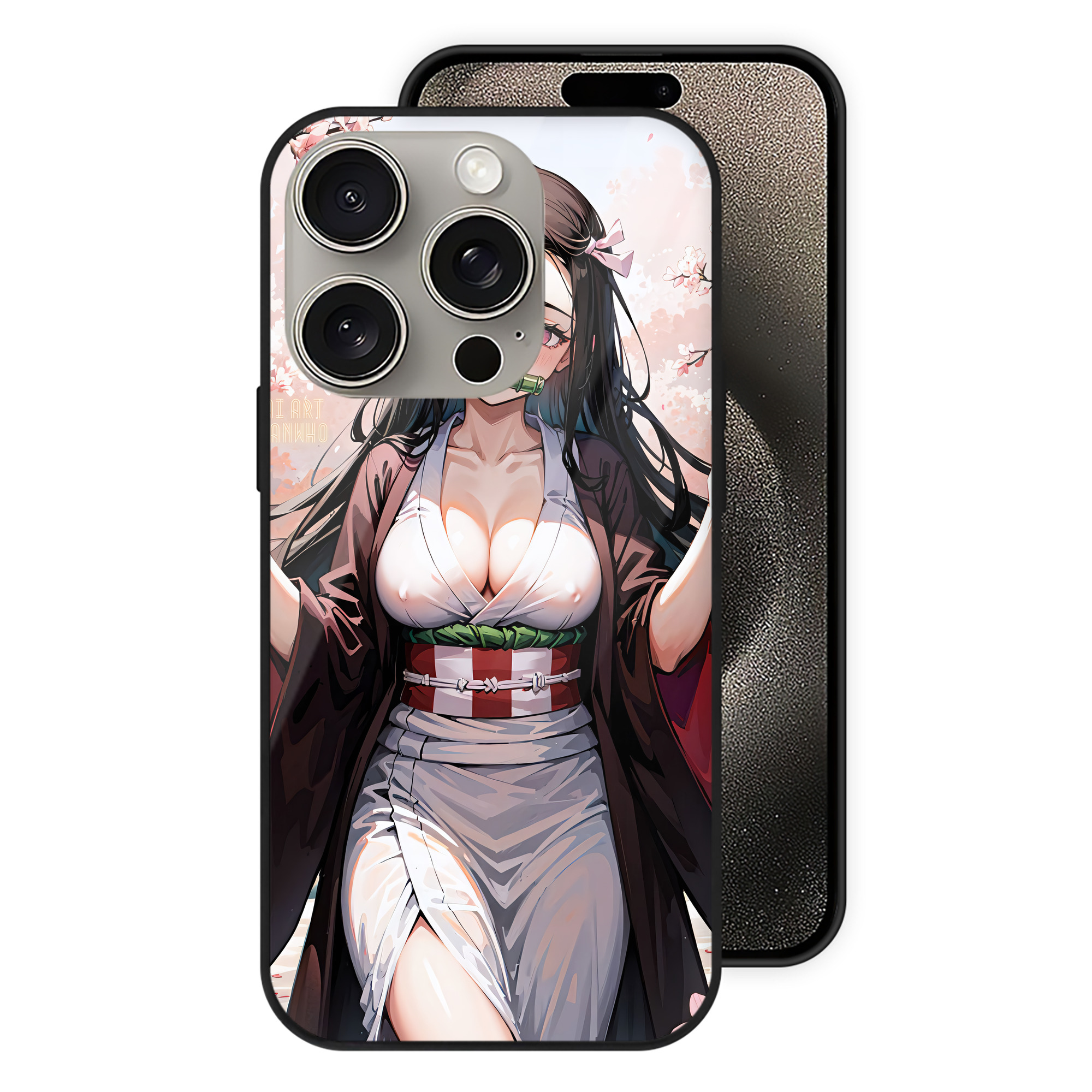 （画像用） 鬼滅の刃（きめつのやいば）竈門 禰󠄀豆子／かまど ねずこ Kamado Nezuko 【iPhone15Pro対応】スマホケース 耐衝撃＆黄変防止 背面ガラス