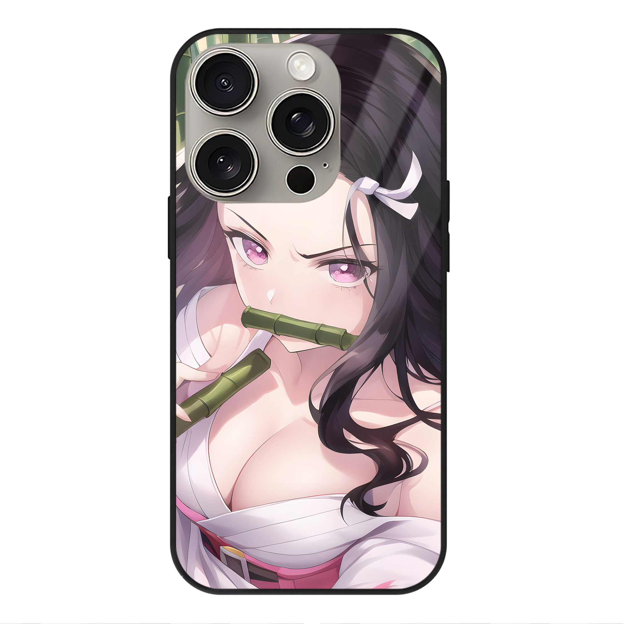 （画像用） 鬼滅の刃（きめつのやいば）竈門 禰󠄀豆子／かまど ねずこ Kamado Nezuko 【iPhone15Pro対応】スマホケース 耐衝撃＆黄変防止 背面ガラス