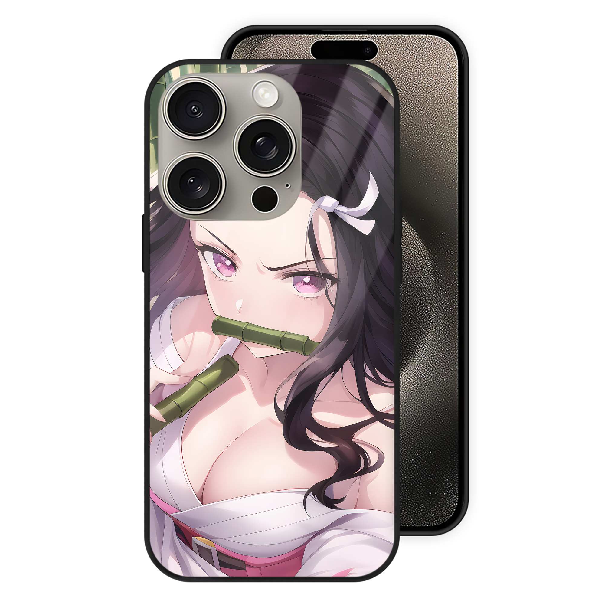 （画像用） 鬼滅の刃（きめつのやいば）竈門 禰󠄀豆子／かまど ねずこ Kamado Nezuko 【iPhone15Pro対応】スマホケース 耐衝撃＆黄変防止 背面ガラス