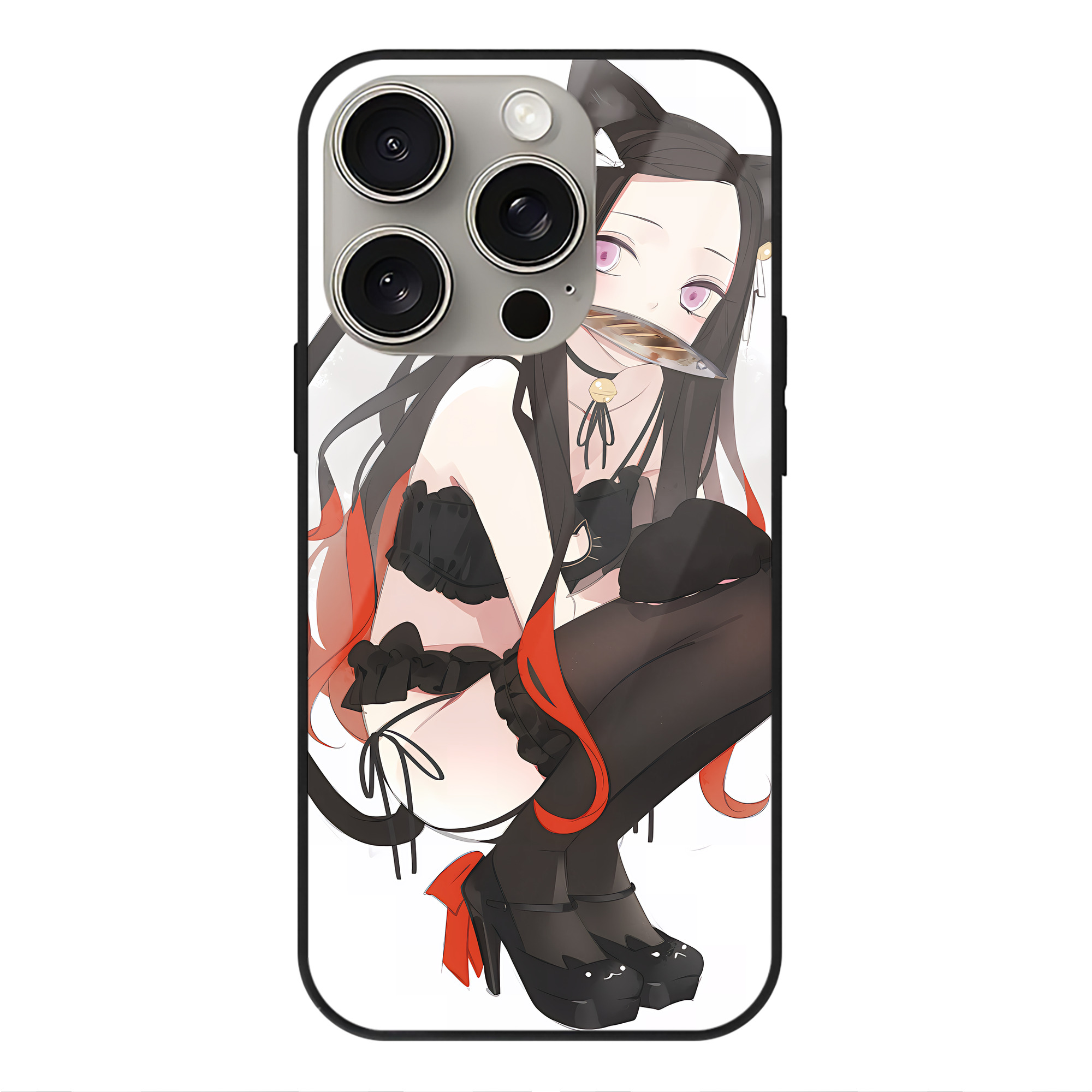 （画像用） 鬼滅の刃（きめつのやいば）竈門 禰󠄀豆子／かまど ねずこ Kamado Nezuko 【iPhone15Pro対応】スマホケース 耐衝撃＆黄変防止 背面ガラス