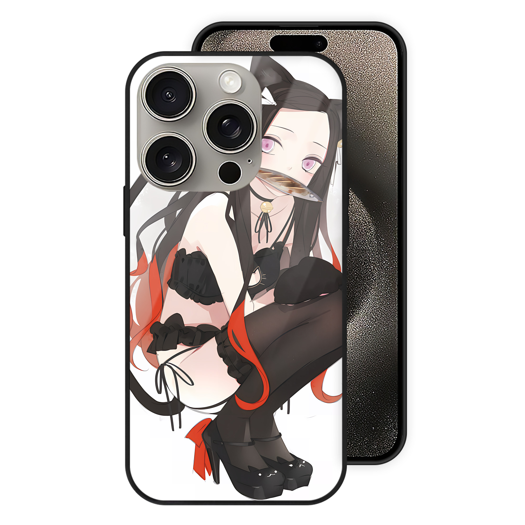 （画像用） 鬼滅の刃（きめつのやいば）竈門 禰󠄀豆子／かまど ねずこ Kamado Nezuko 【iPhone15Pro対応】スマホケース 耐衝撃＆黄変防止 背面ガラス