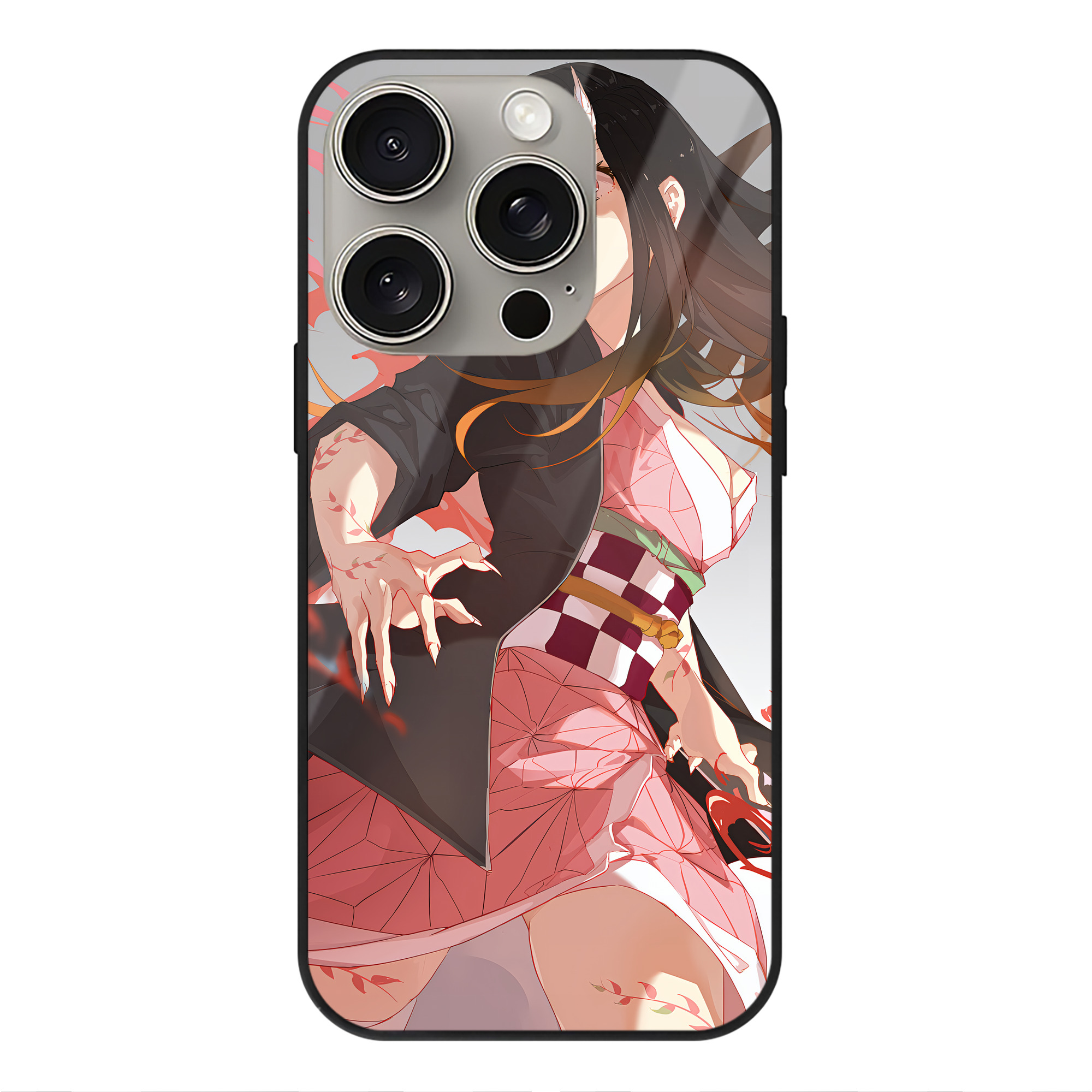 （画像用） 鬼滅の刃（きめつのやいば）竈門 禰󠄀豆子／かまど ねずこ Kamado Nezuko 【iPhone15Pro対応】スマホケース 耐衝撃＆黄変防止 背面ガラス